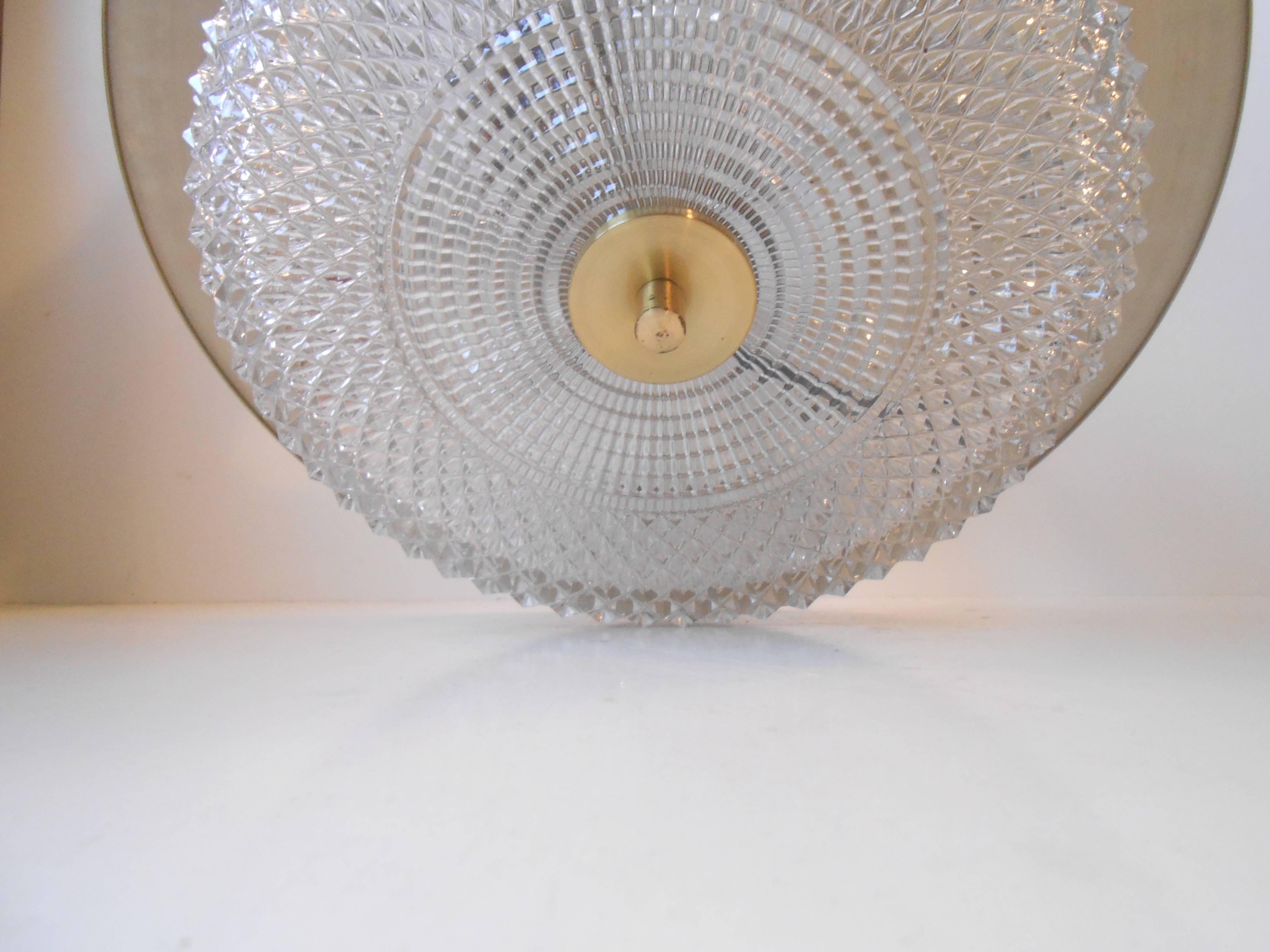 Carl Fagerlund Brass and Crystal Pendant Lamp Orrefors Sweden Mid-Century Modern 2