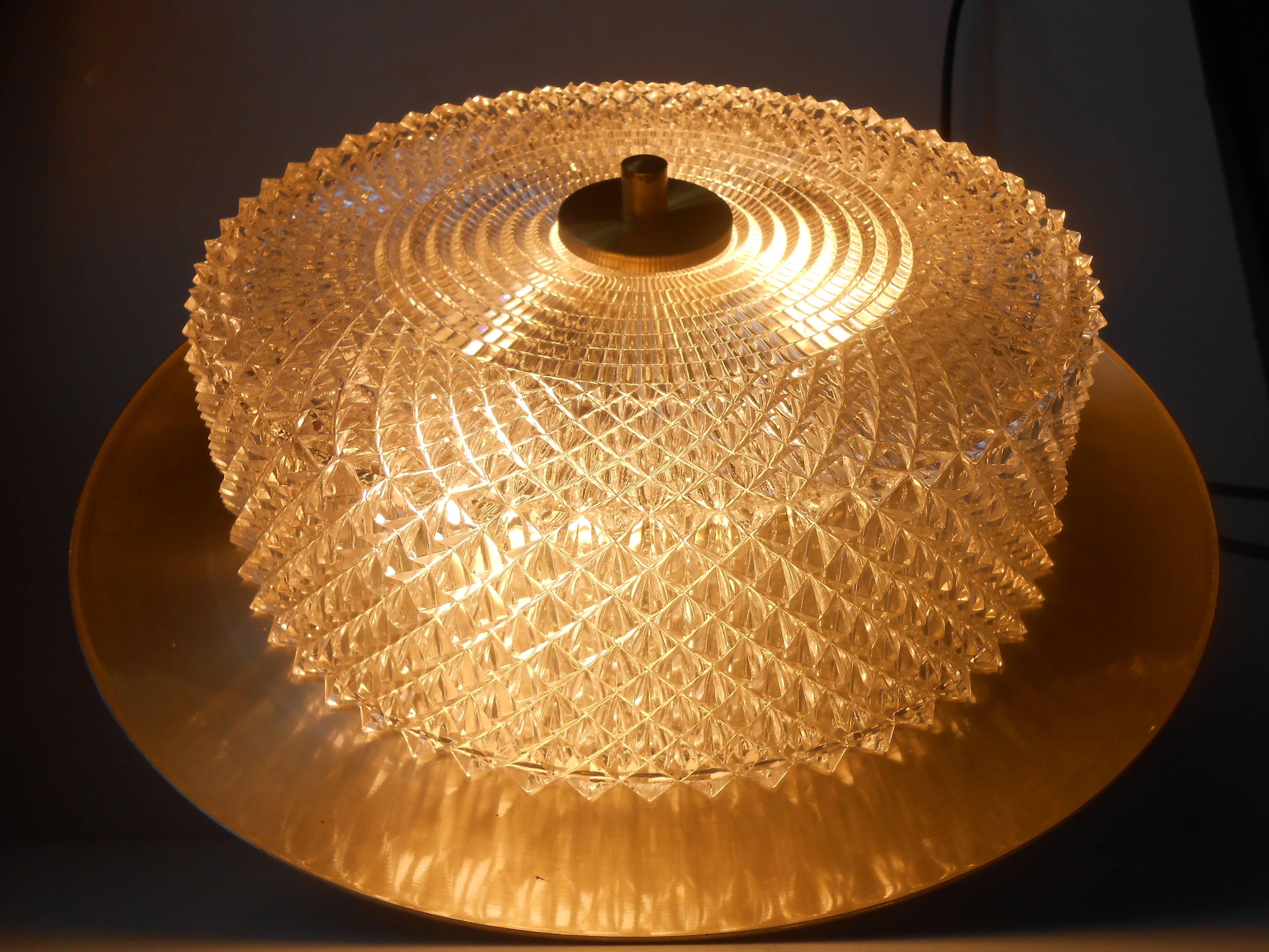 Carl Fagerlund Brass and Crystal Pendant Lamp Orrefors Sweden Mid-Century Modern 4