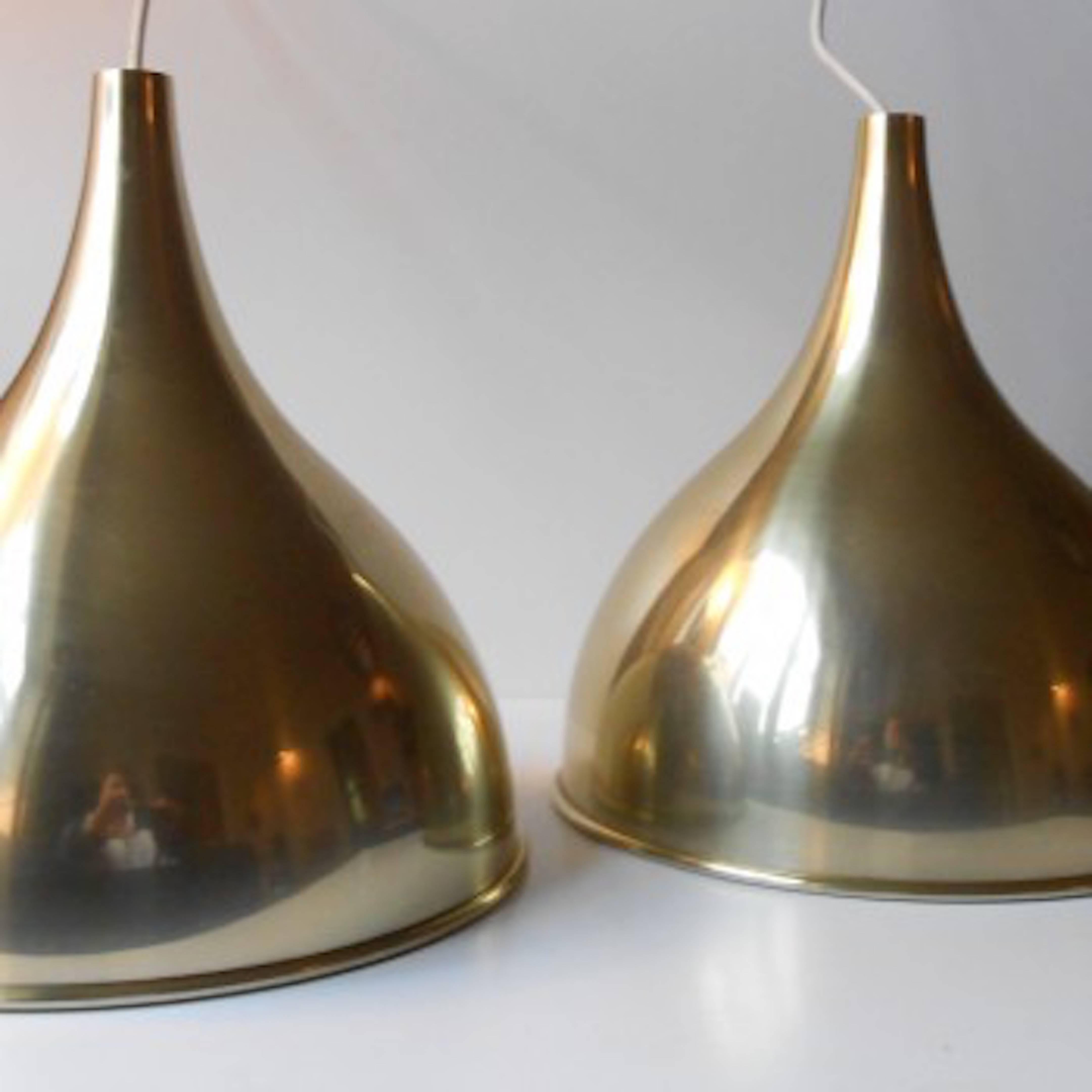 Mid-Century Modern Pair of 1970s Jo Hammerborg Silhuet Brass Pendant Lamps Fog & Mørup, Mid-Century