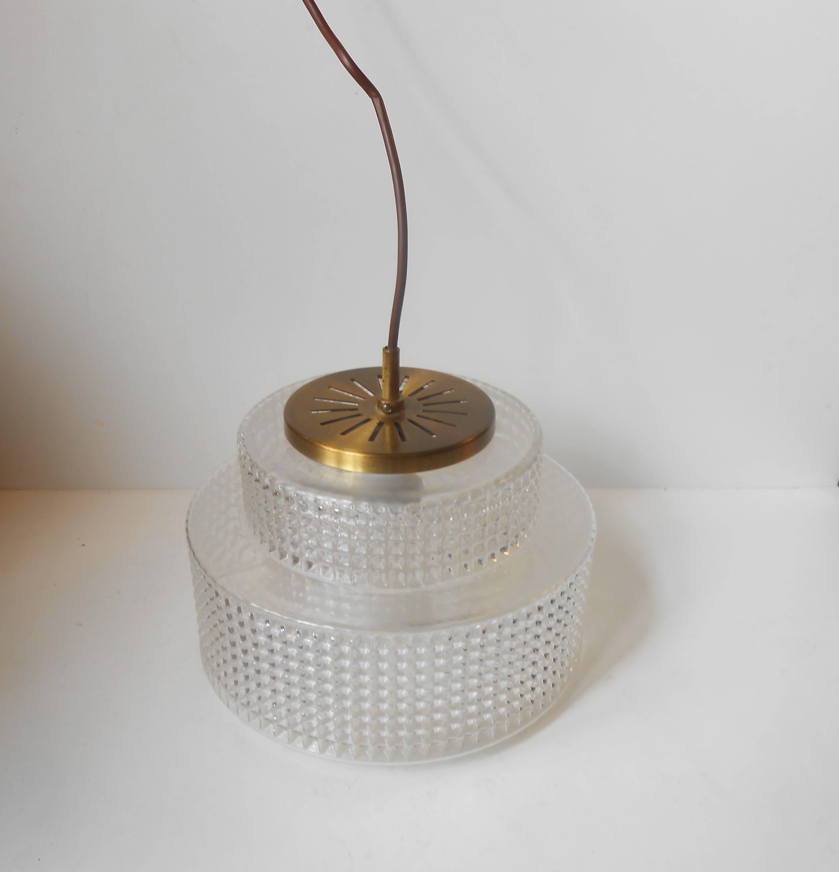 Danish Pure & Simple Designed Brass & 'Diamond' Glass Modernist Pendant Lamp by Vitrika