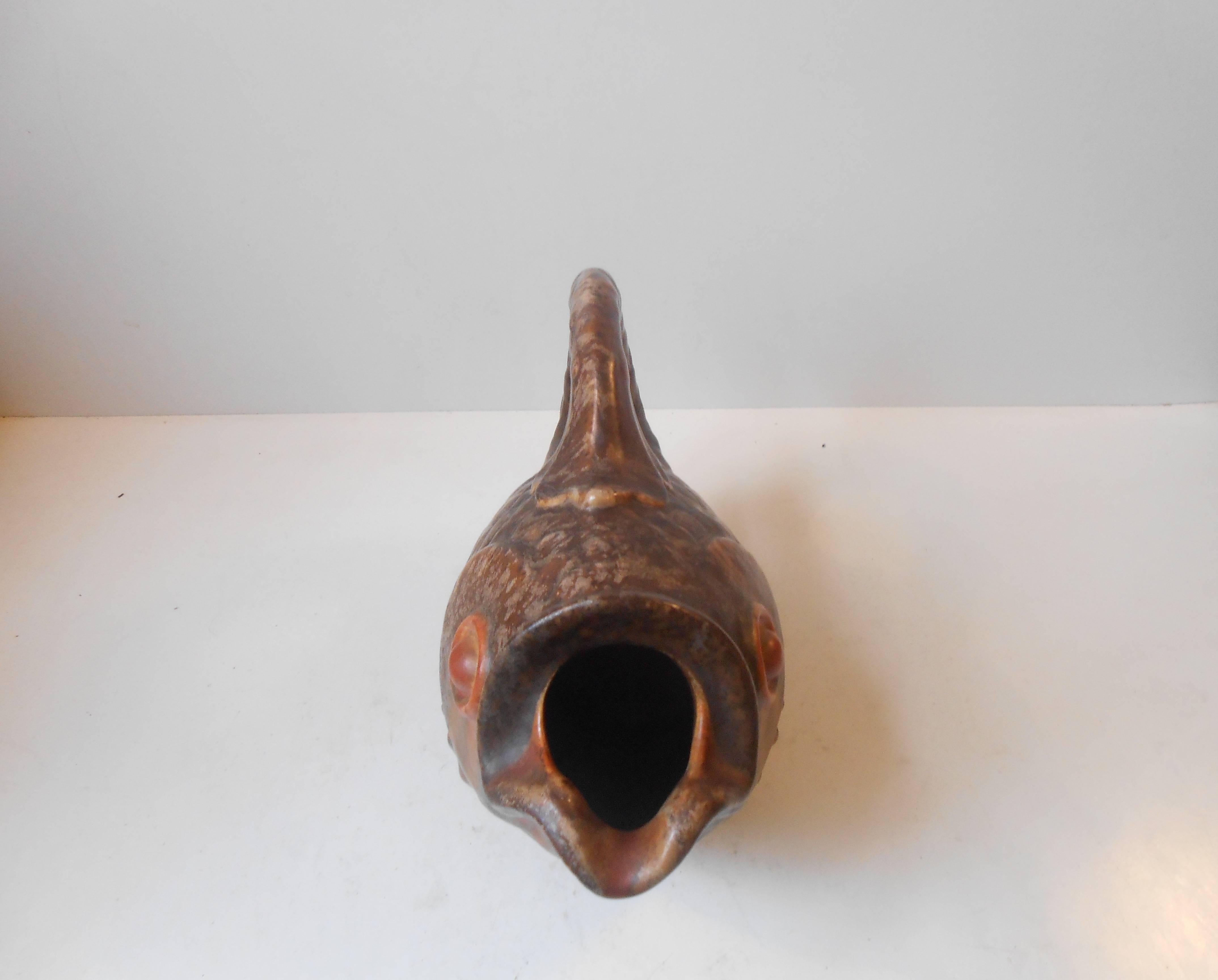 Danish Large Glazed Fish Jug by Michael Andersen & Son, Denmark, circa 1940 For Sale