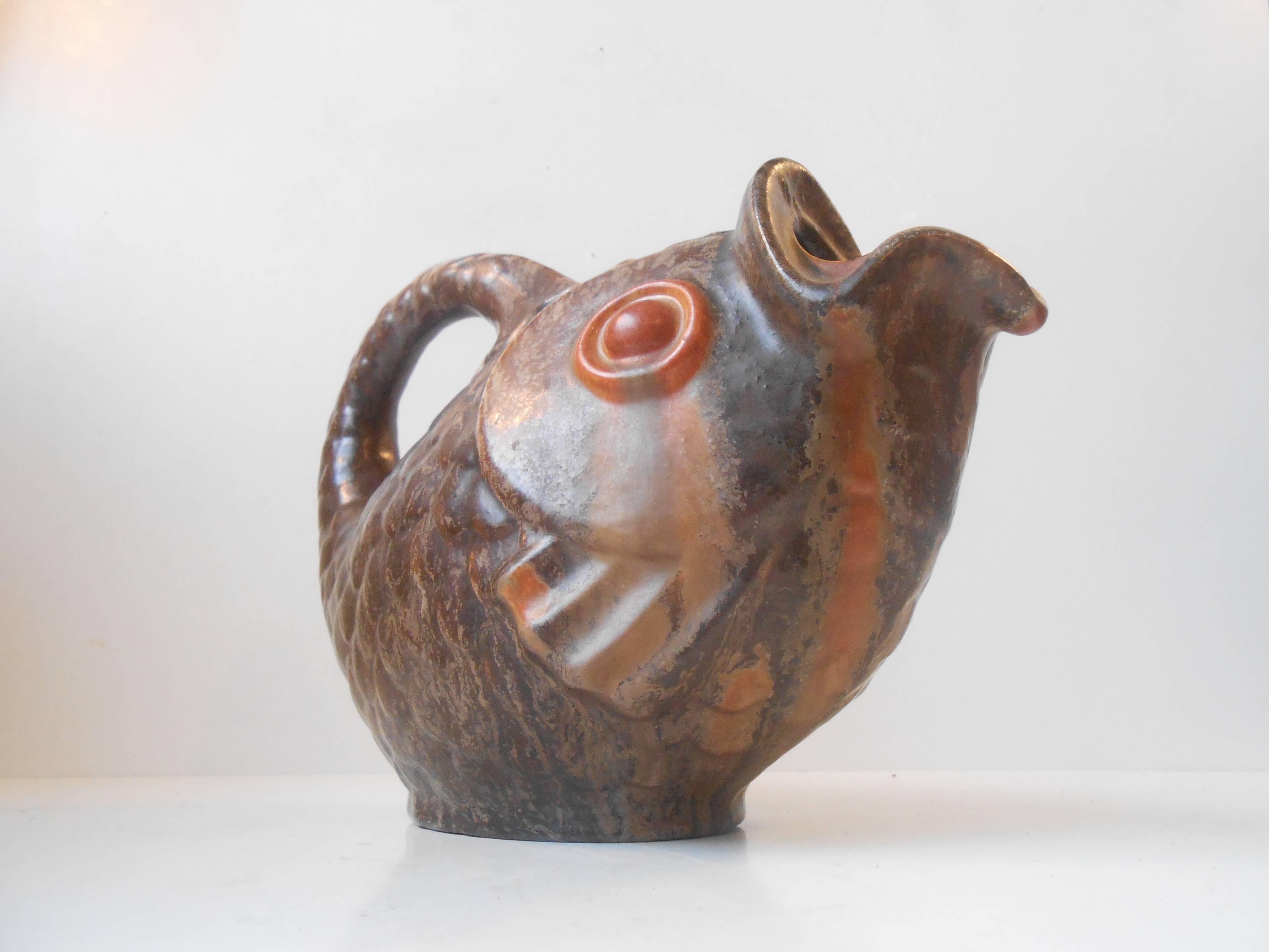 Mid-20th Century Large Glazed Fish Jug by Michael Andersen & Son, Denmark, circa 1940 For Sale