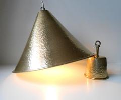 Danish Mid-Century Hammered Brass Hanging Lamp with Matching Canopy, 1960s