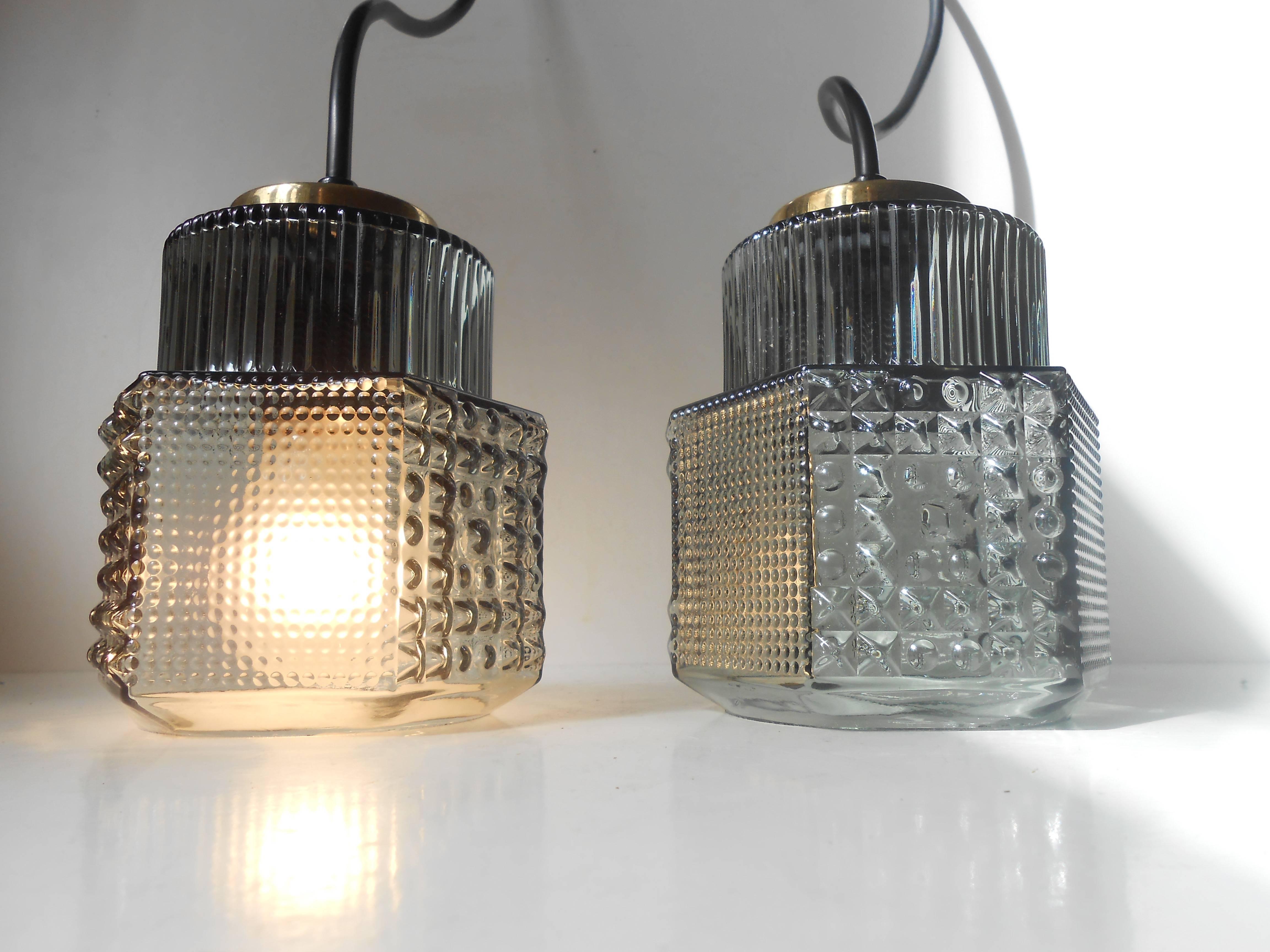 Pair of Smoke Grey Glass Pendant Lamps by Vitrika, Denmark, Danish Mid-Century 1