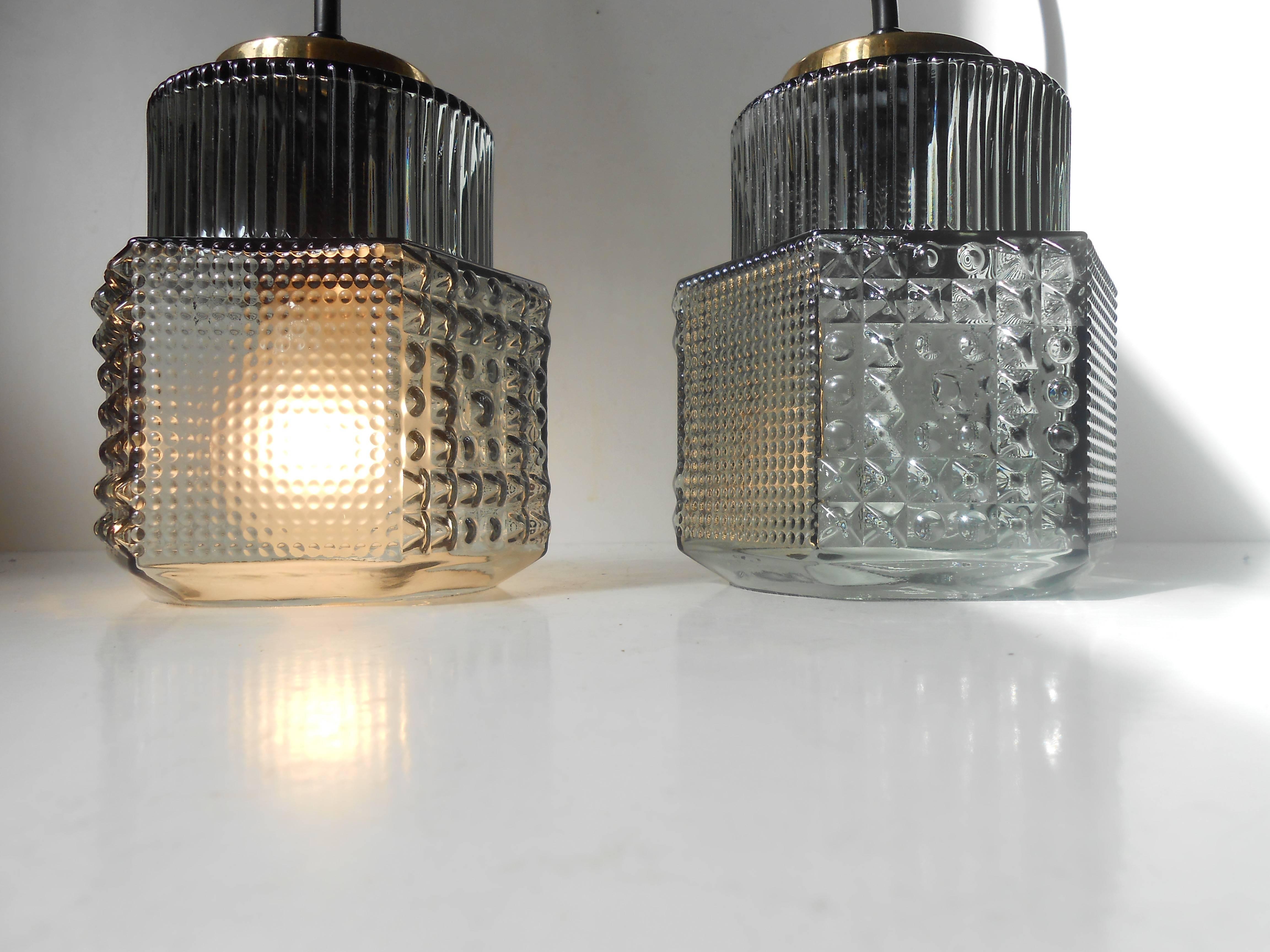 Pair of Smoke Grey Glass Pendant Lamps by Vitrika, Denmark, Danish Mid-Century 3