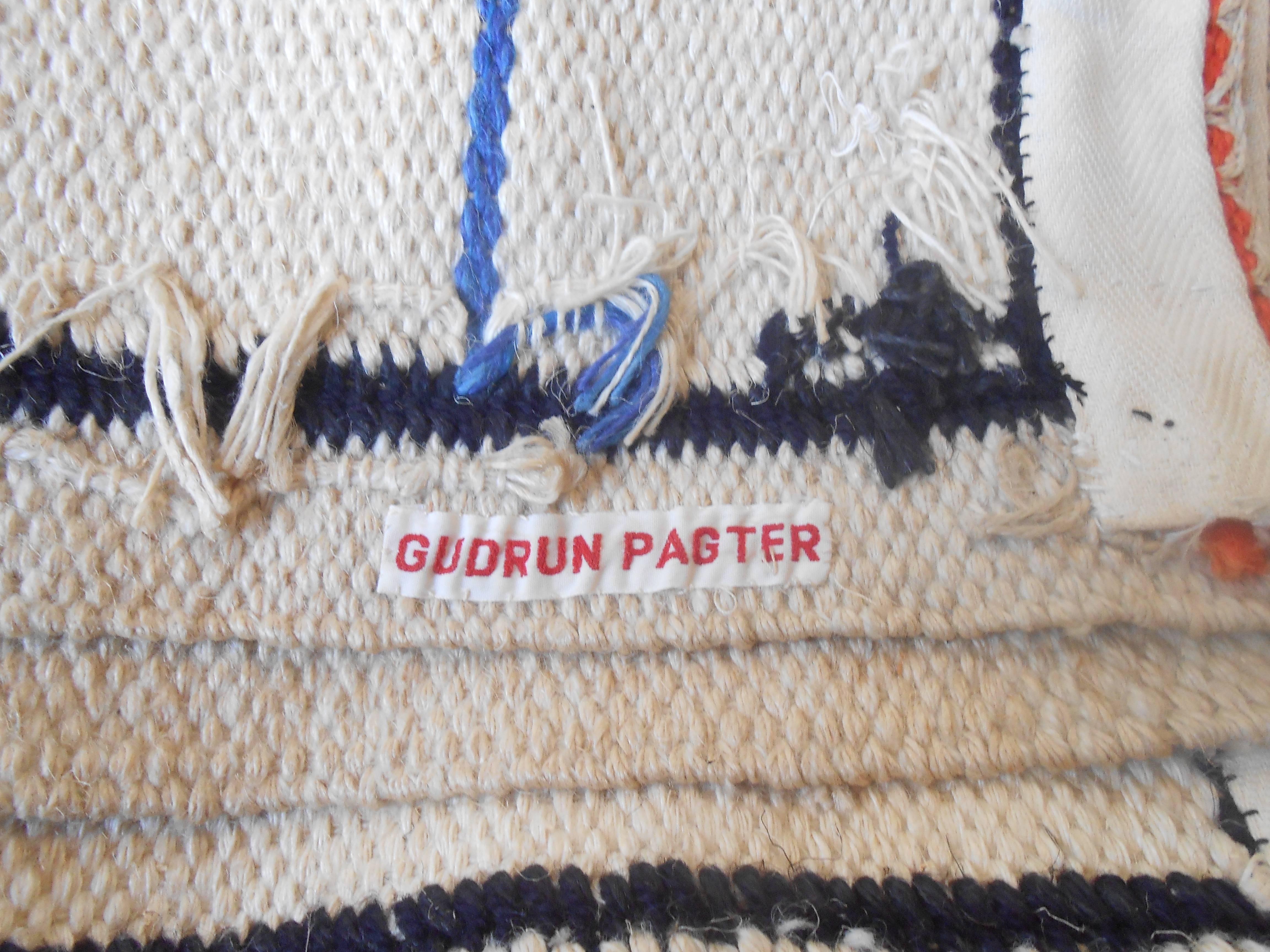 Unique Gudrun Pagter Art Tapestry 'Composition with Blue Lines, ' circa 1970 In Excellent Condition In Esbjerg, DK
