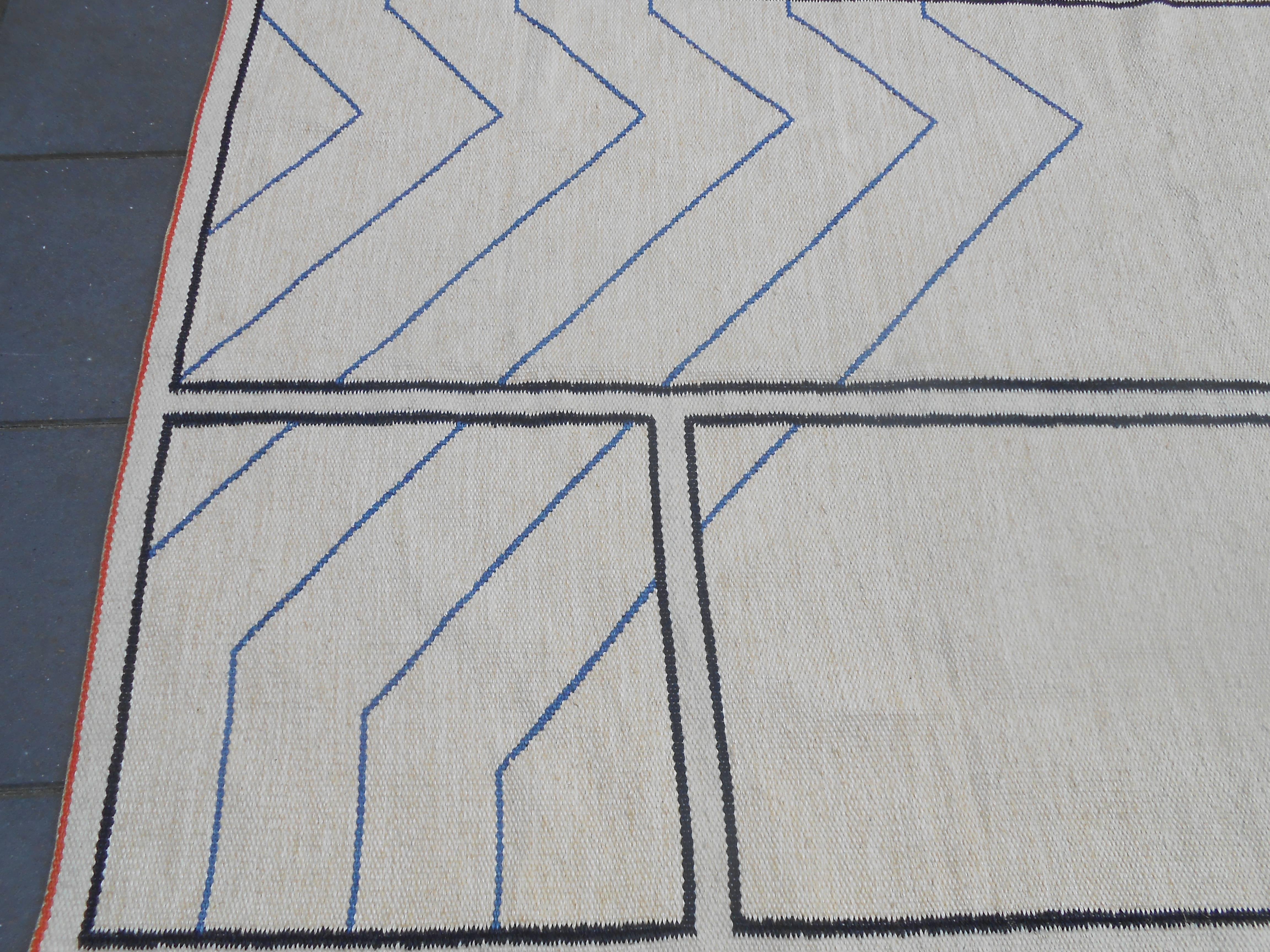 Fabric Unique Gudrun Pagter Art Tapestry 'Composition with Blue Lines, ' circa 1970