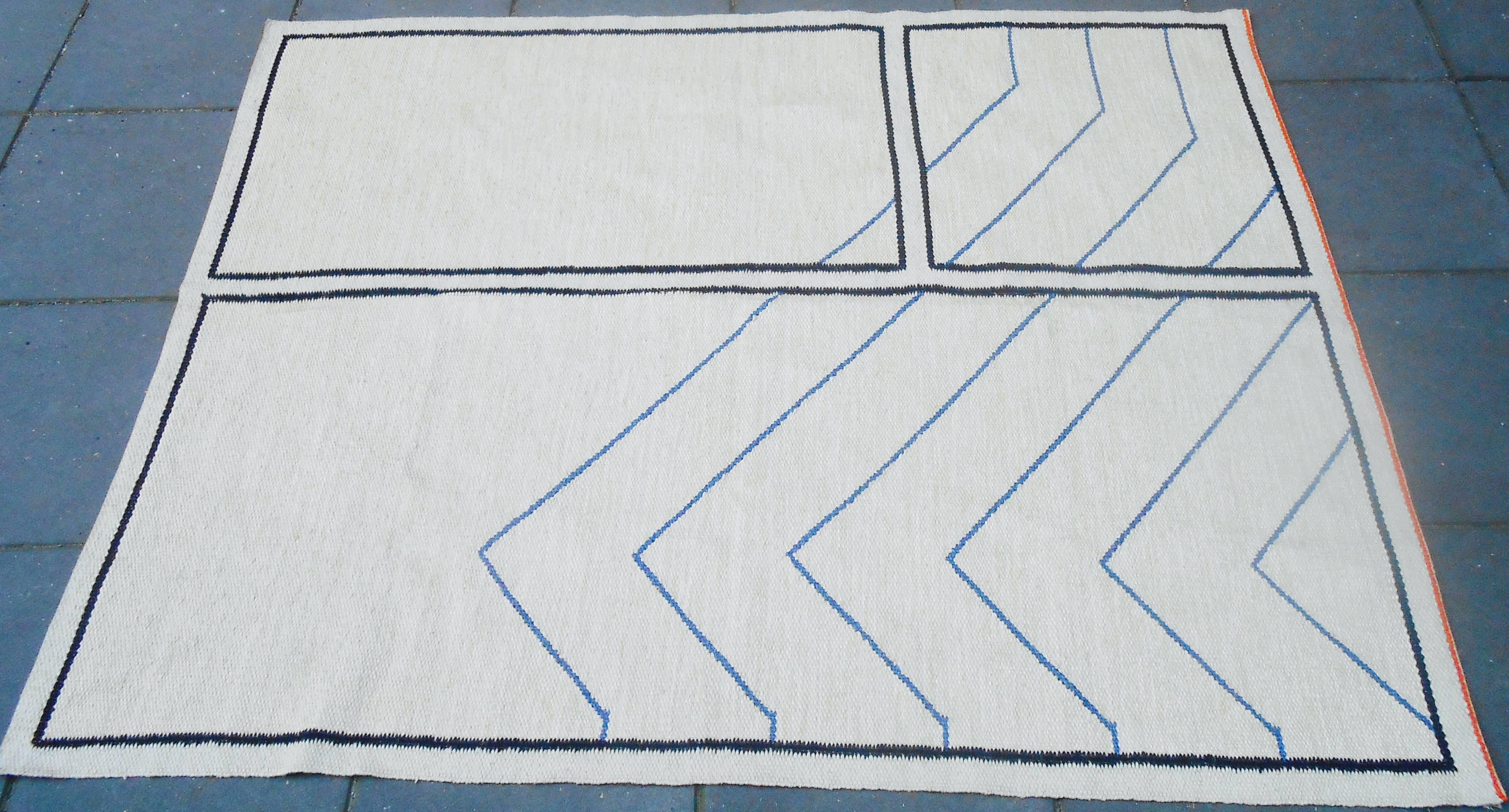 Unique Gudrun Pagter Art Tapestry 'Composition with Blue Lines, ' circa 1970 1