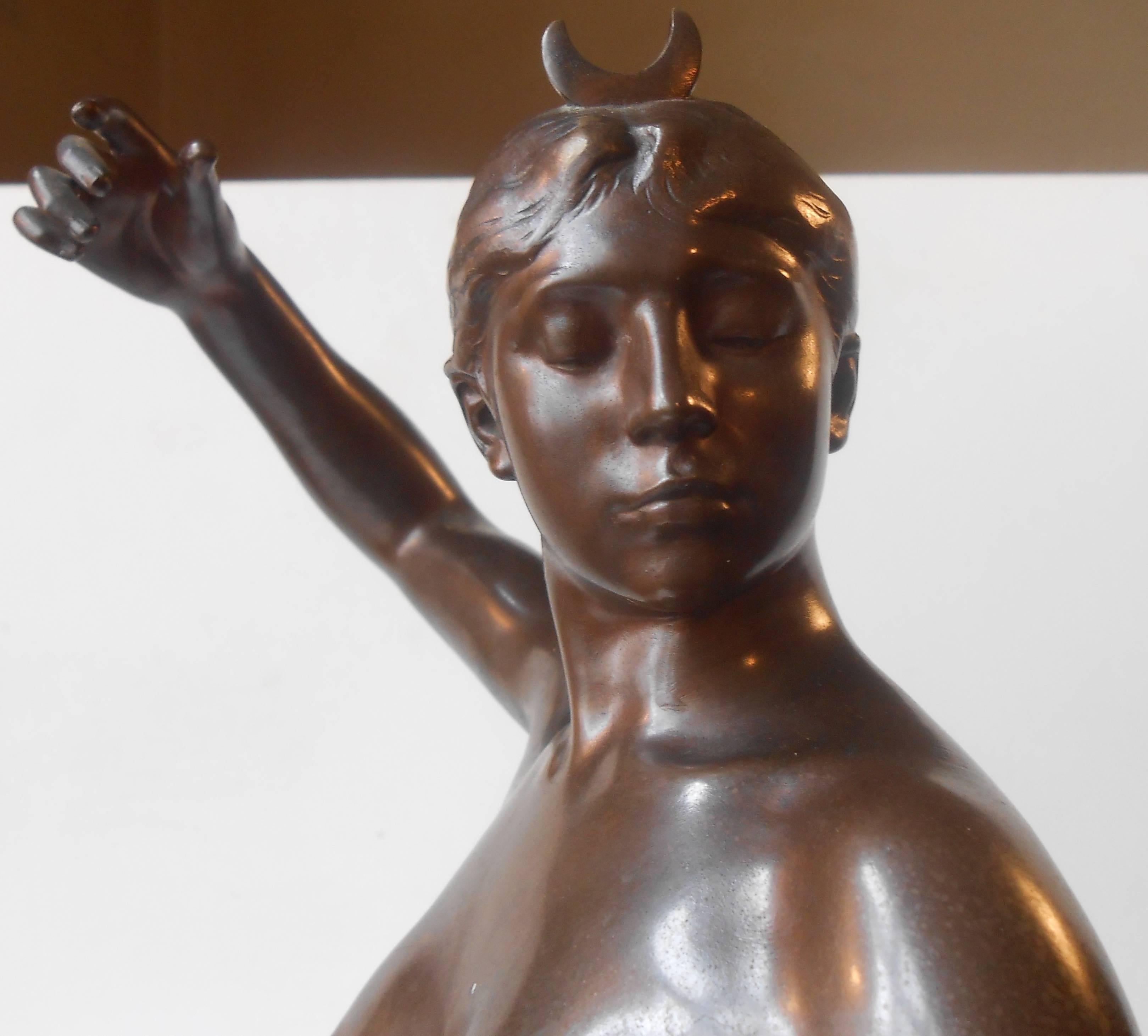 19th Century French Bronze Sculpture 'Diana' by Jean Alexandre Falguiere, Paris In Good Condition In Esbjerg, DK