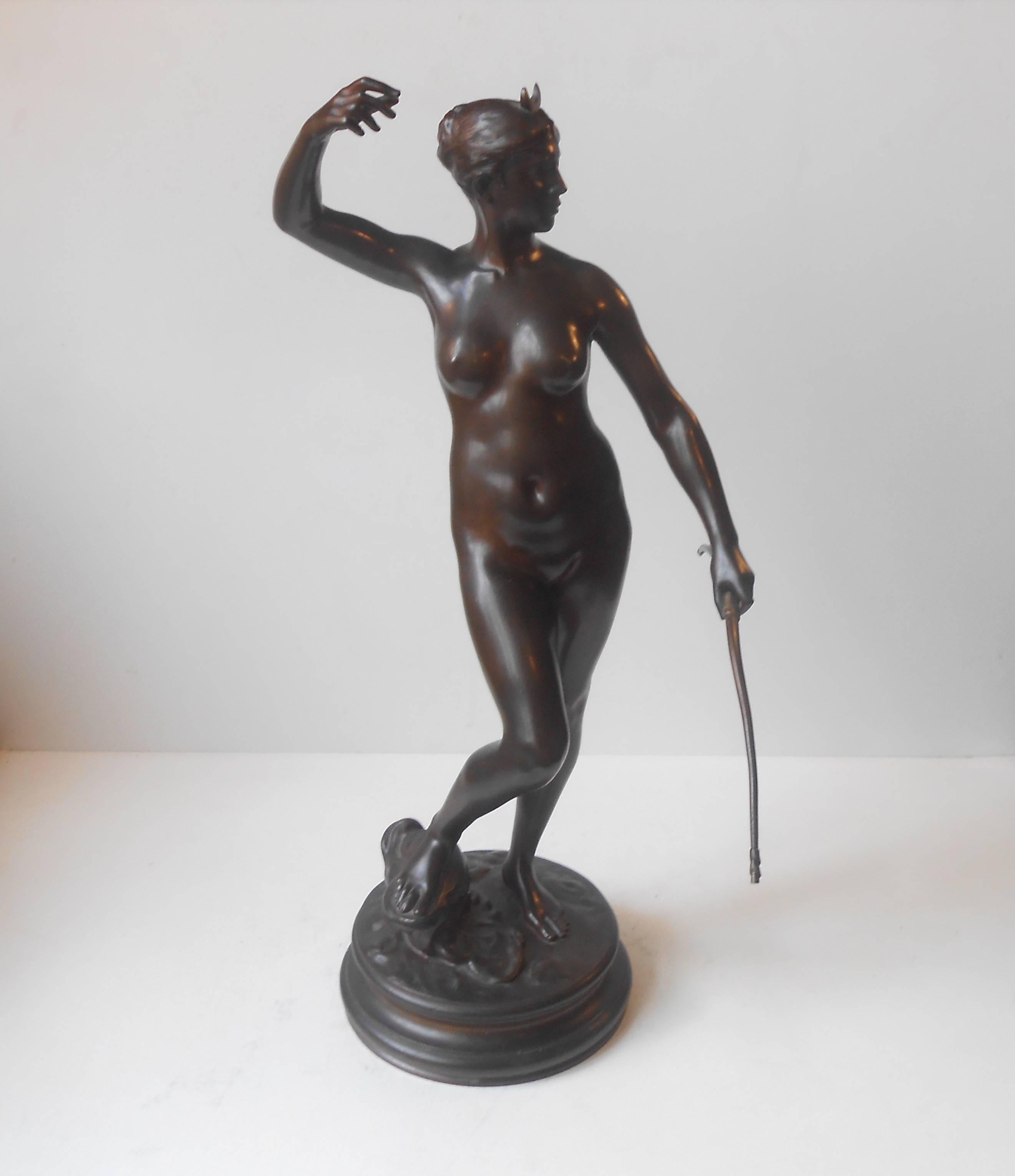 19th Century French Bronze Sculpture 'Diana' by Jean Alexandre Falguiere, Paris 1