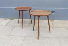 Pair of Walnut Three-Legged Round Side Tables, Anton Kildeberg Danish Modern