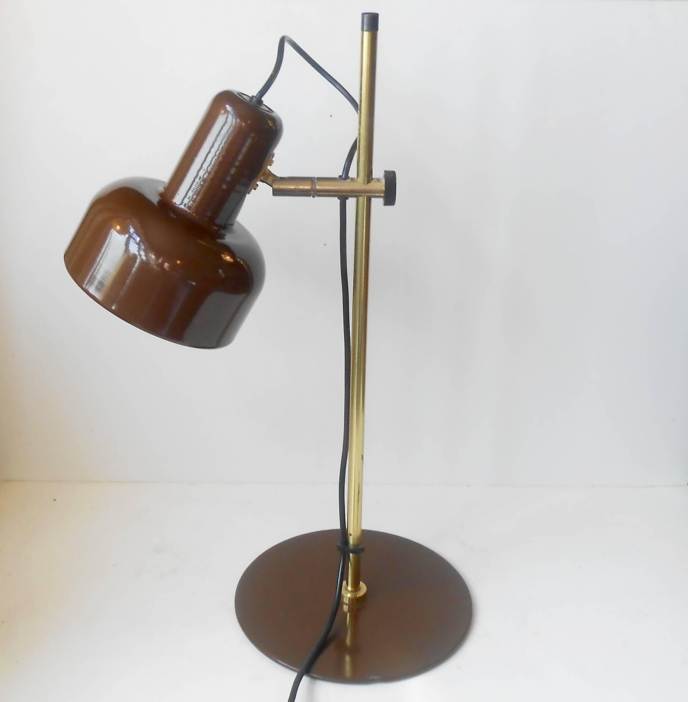 Mid-Century Modern Jo Hammerborg 'Peanut' Chocolate Brown and Brass Table Lamp Fog & Mørup, 1970s