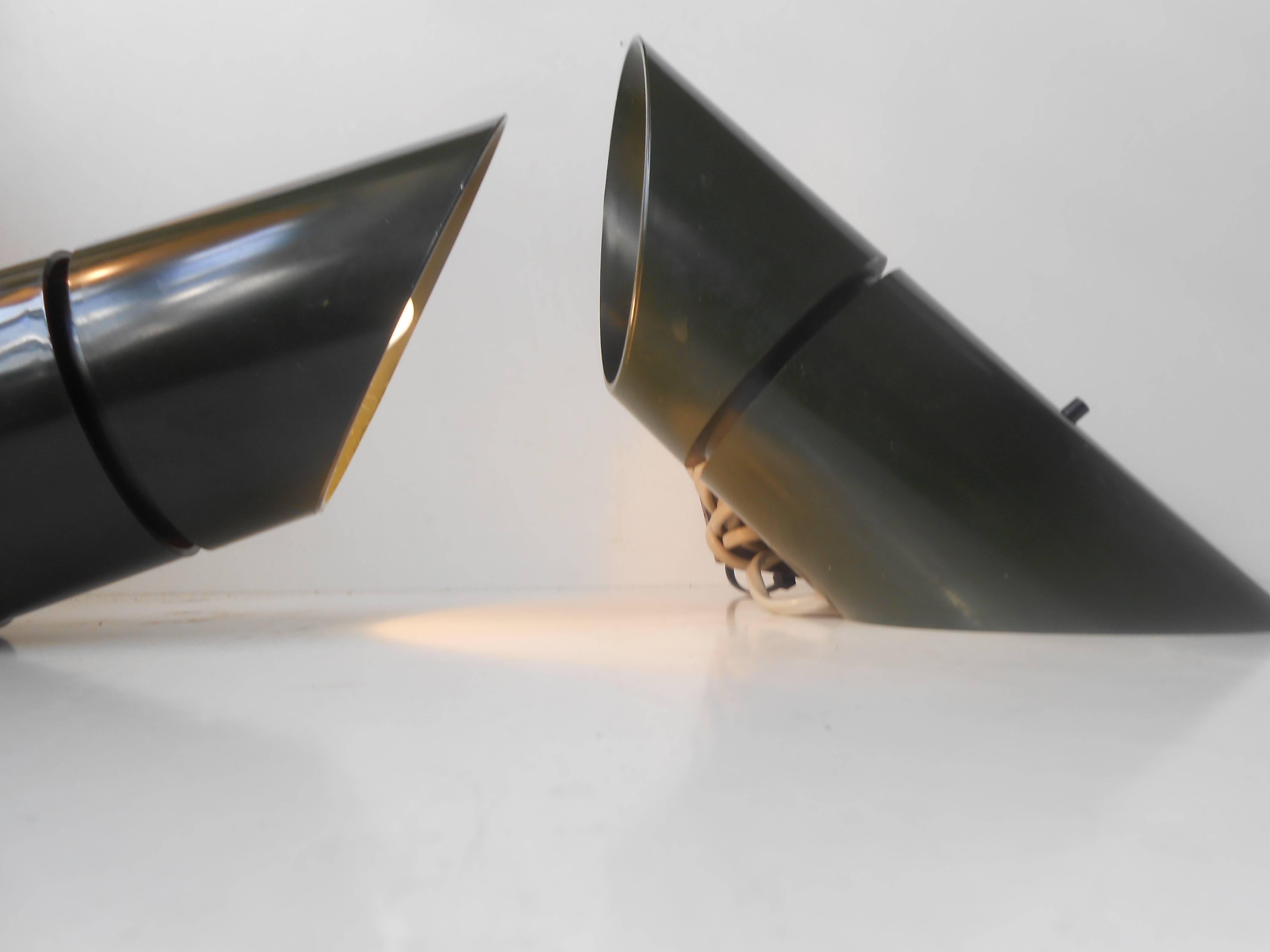 Danish Pair of Green 1970s Sconces 'Phister' by Hans Due for Fog and Mørup, Rare Color