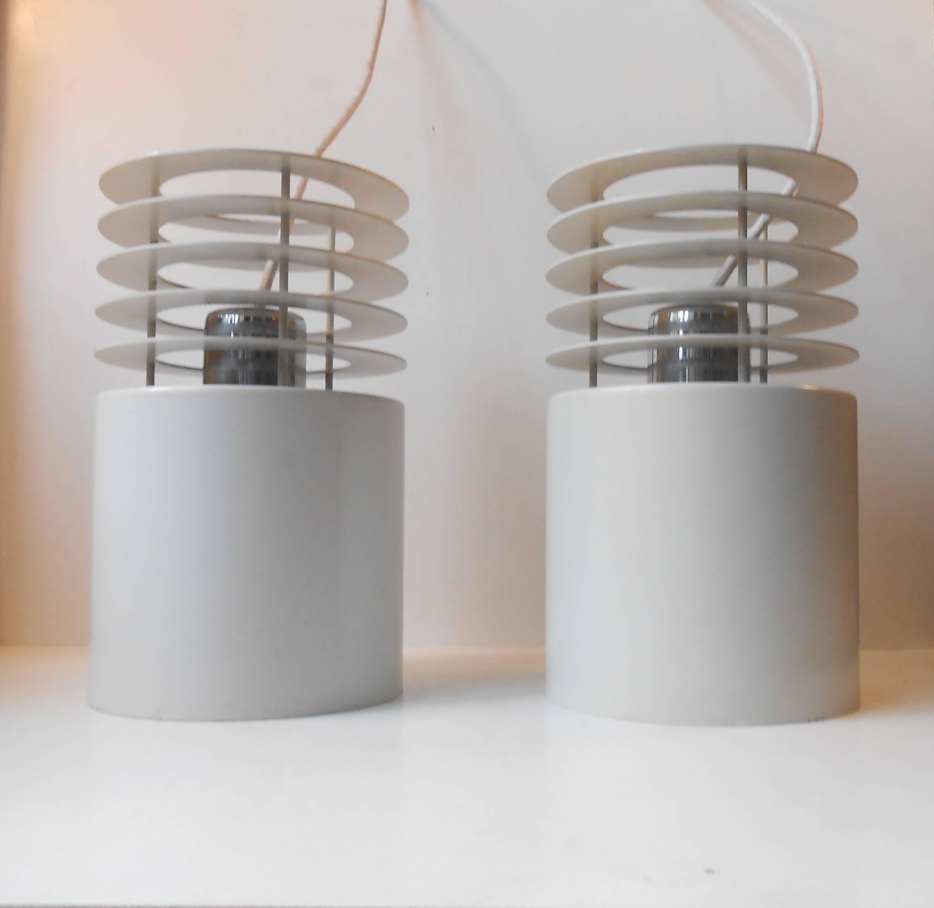 Mid-Century Modern Pair of Jo Hammerborg 'Hydra 1' White Pendant Lamps for Fog & Morup, Denmark
