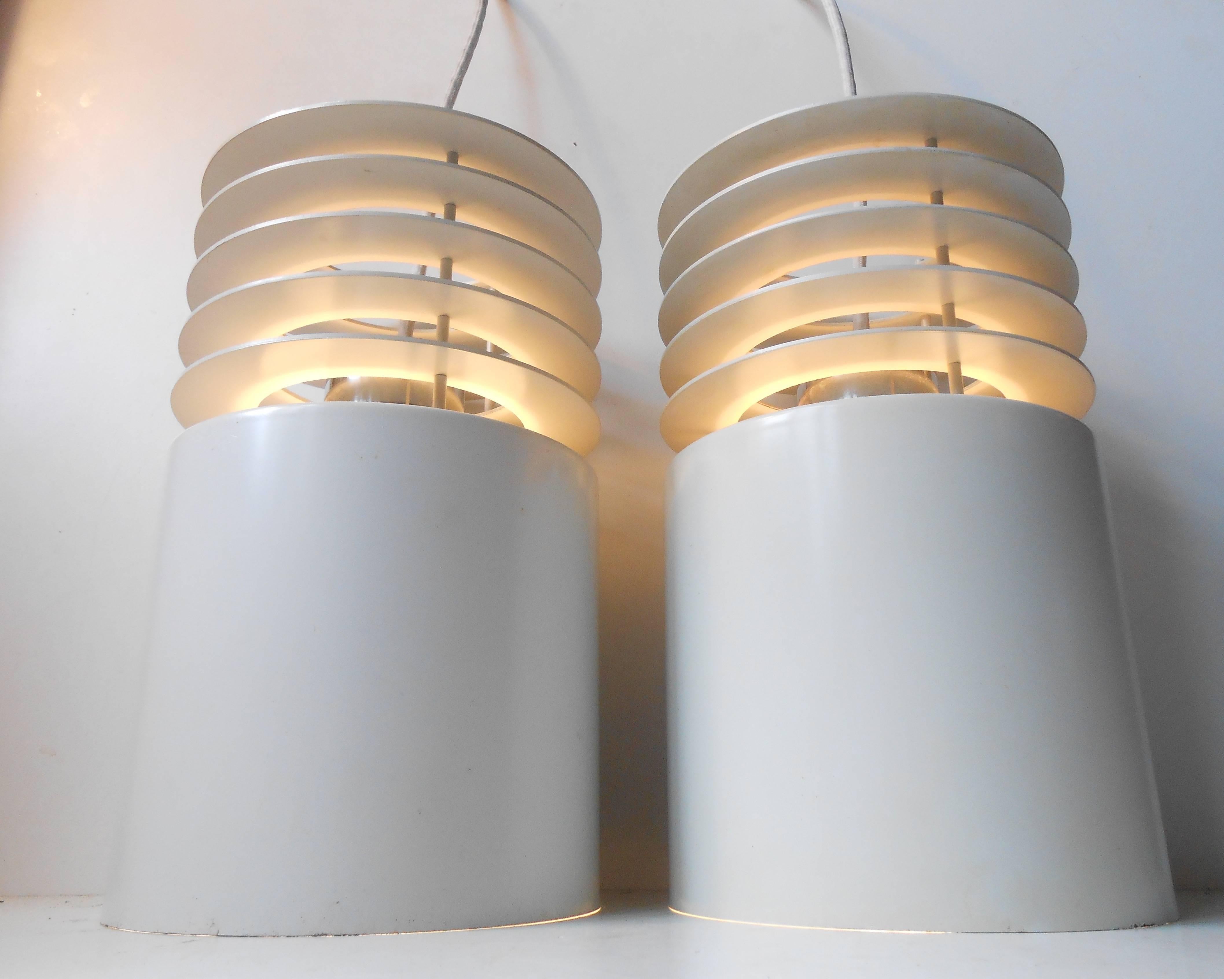 Danish Pair of Jo Hammerborg 'Hydra 1' White Pendant Lamps for Fog & Morup, Denmark