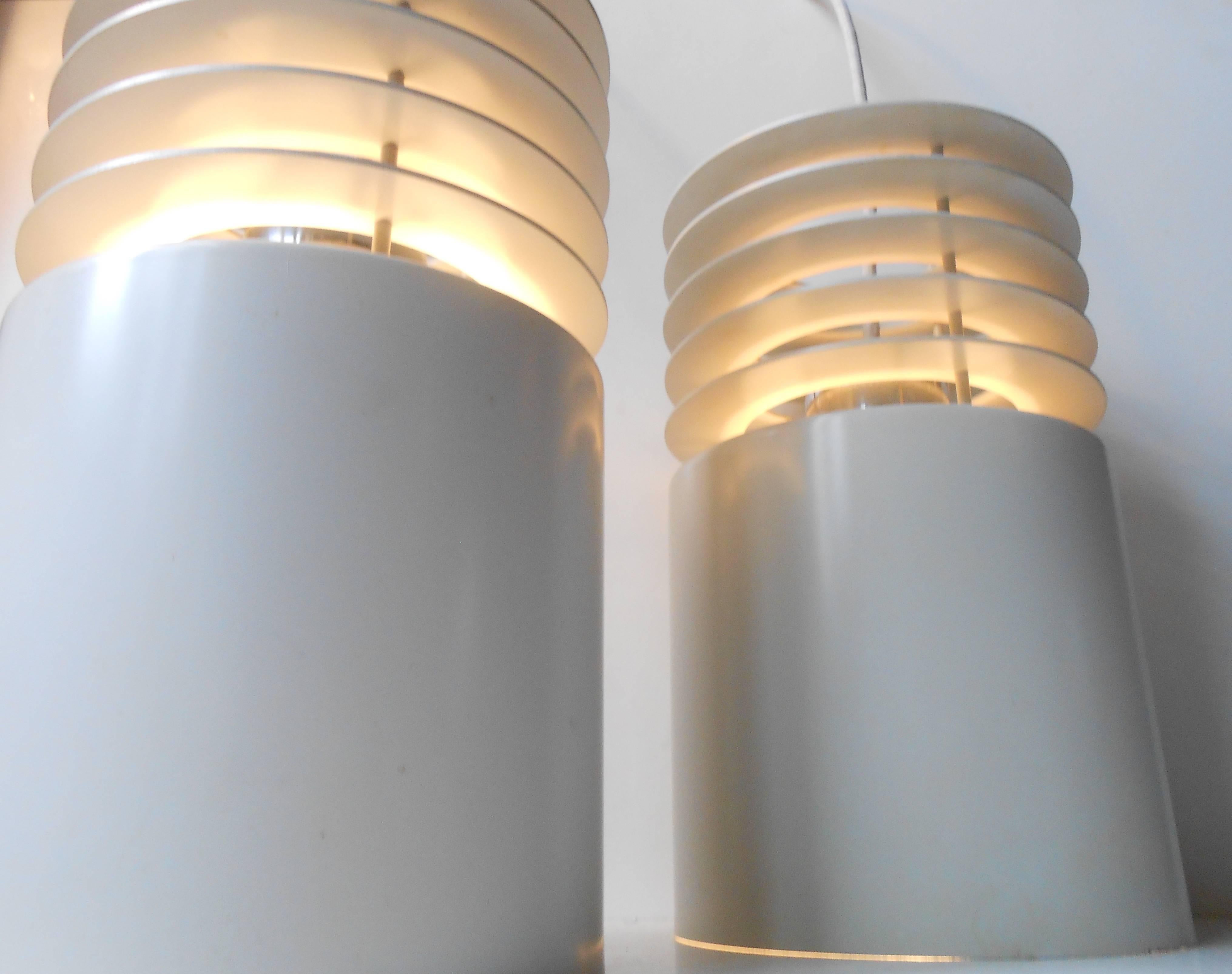 Chrome Pair of Jo Hammerborg 'Hydra 1' White Pendant Lamps for Fog & Morup, Denmark