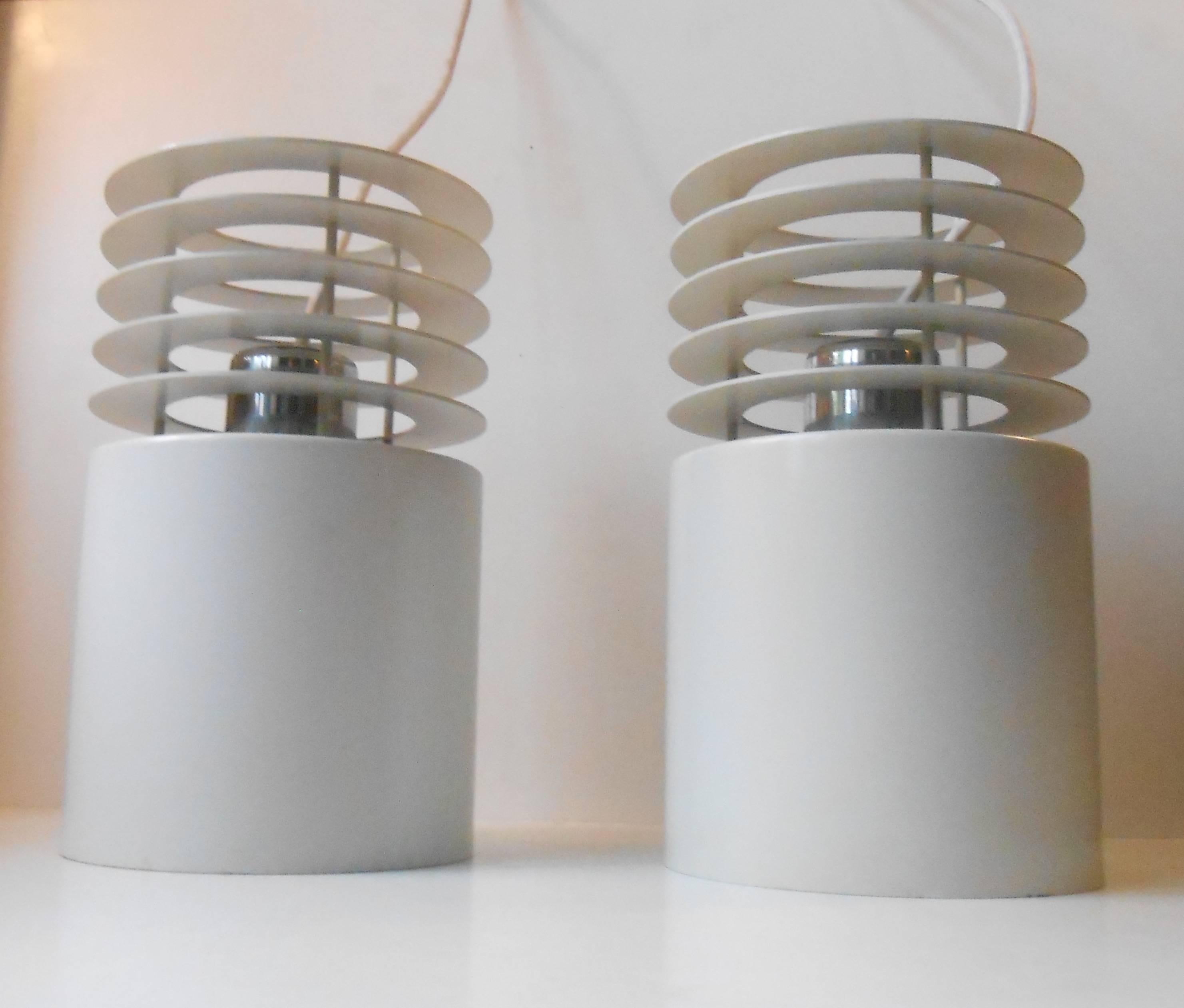 Pair of Jo Hammerborg 'Hydra 1' White Pendant Lamps for Fog & Morup, Denmark 2