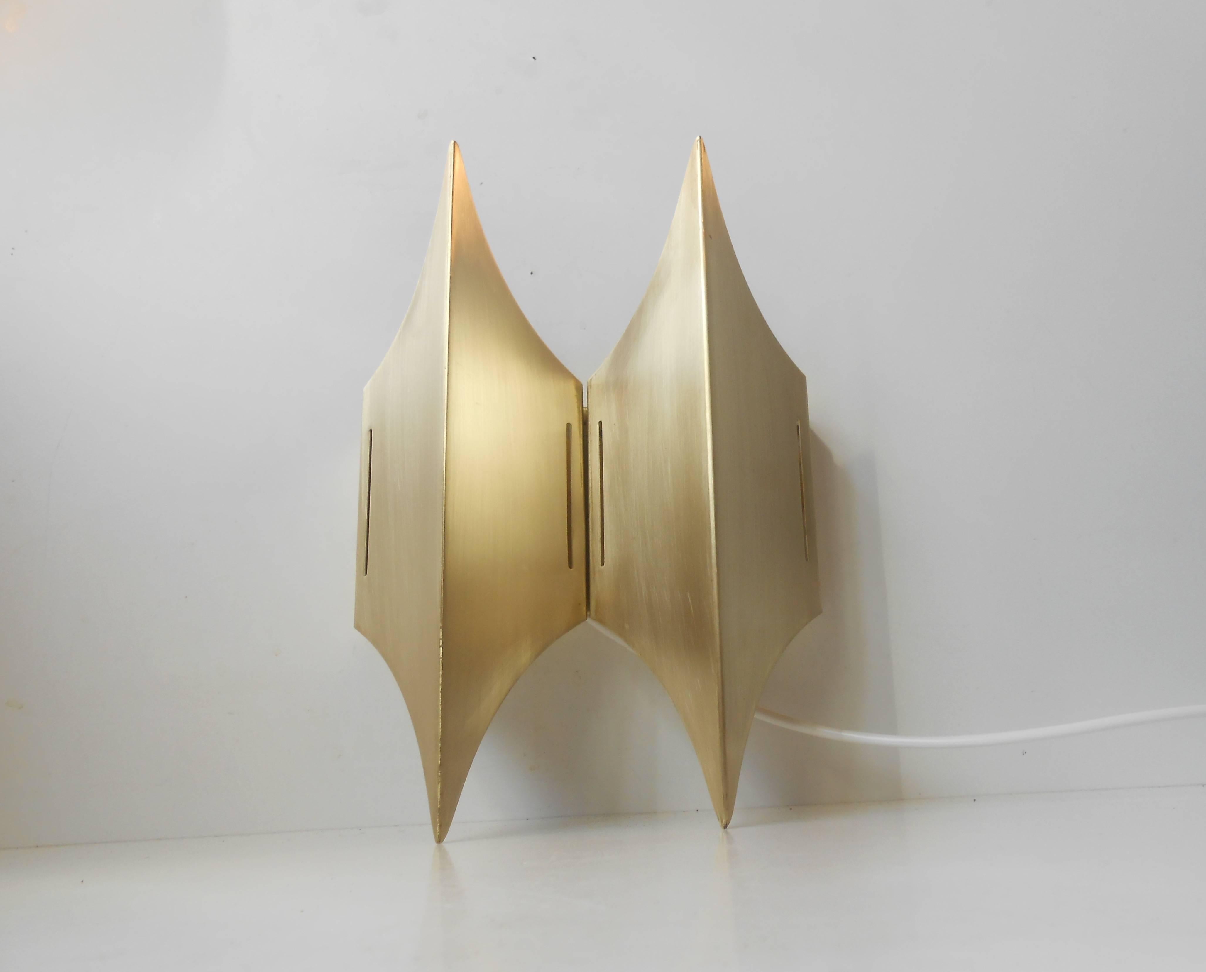Sculptural brass wall sconce: Lyfa 'Gothic' II designed anonymously in the middle of the 1960s. Measurements: H 11 inches (28 cm), width 8.25 inches (20.5 cm). We provide free worldwide shipping on this item. Go through our other listings as well -