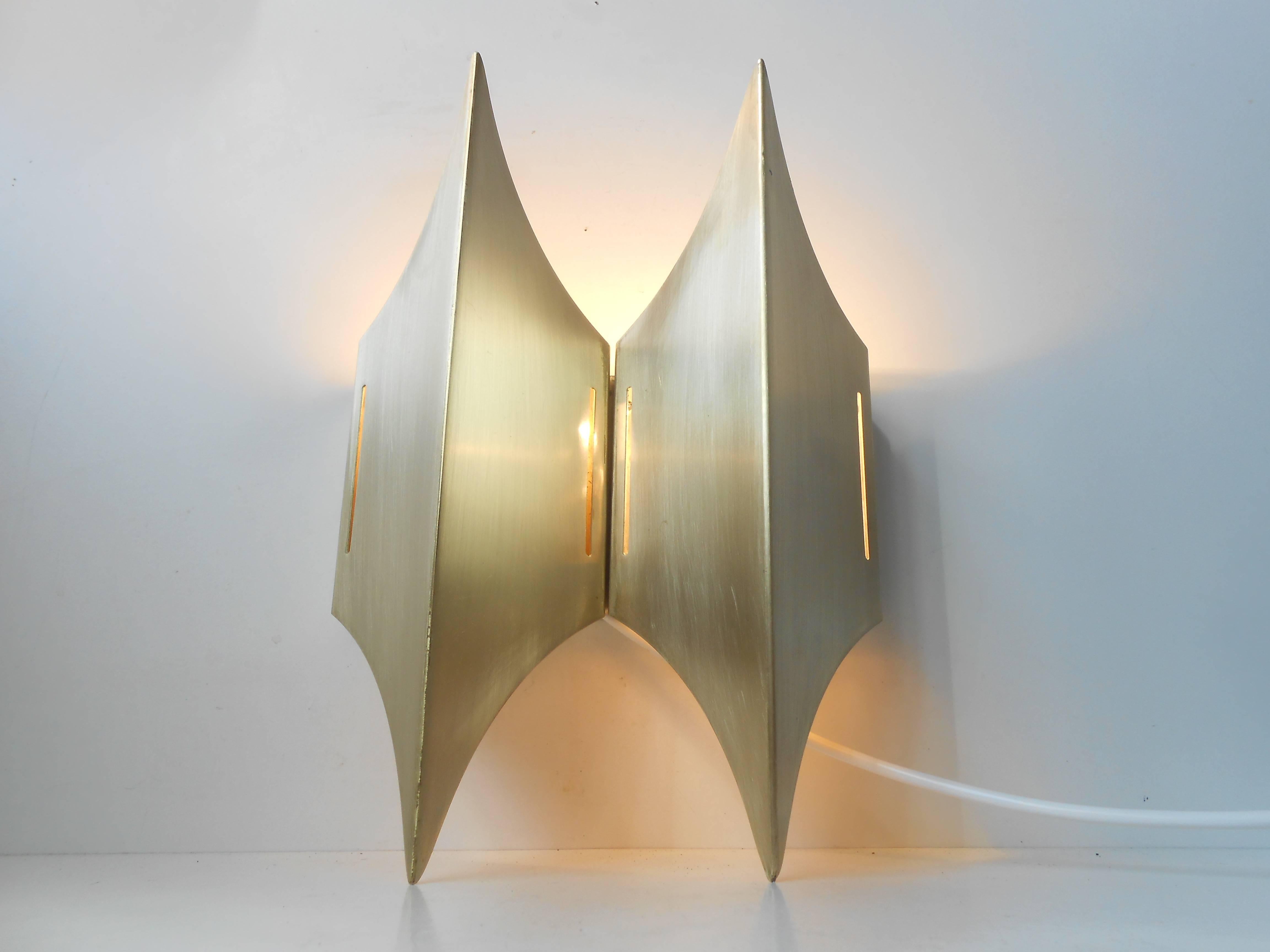 Danish Sculptural 'Gothic' Brutalist Brass Sconce by Lyfa, Denmark, Mid-Century Modern