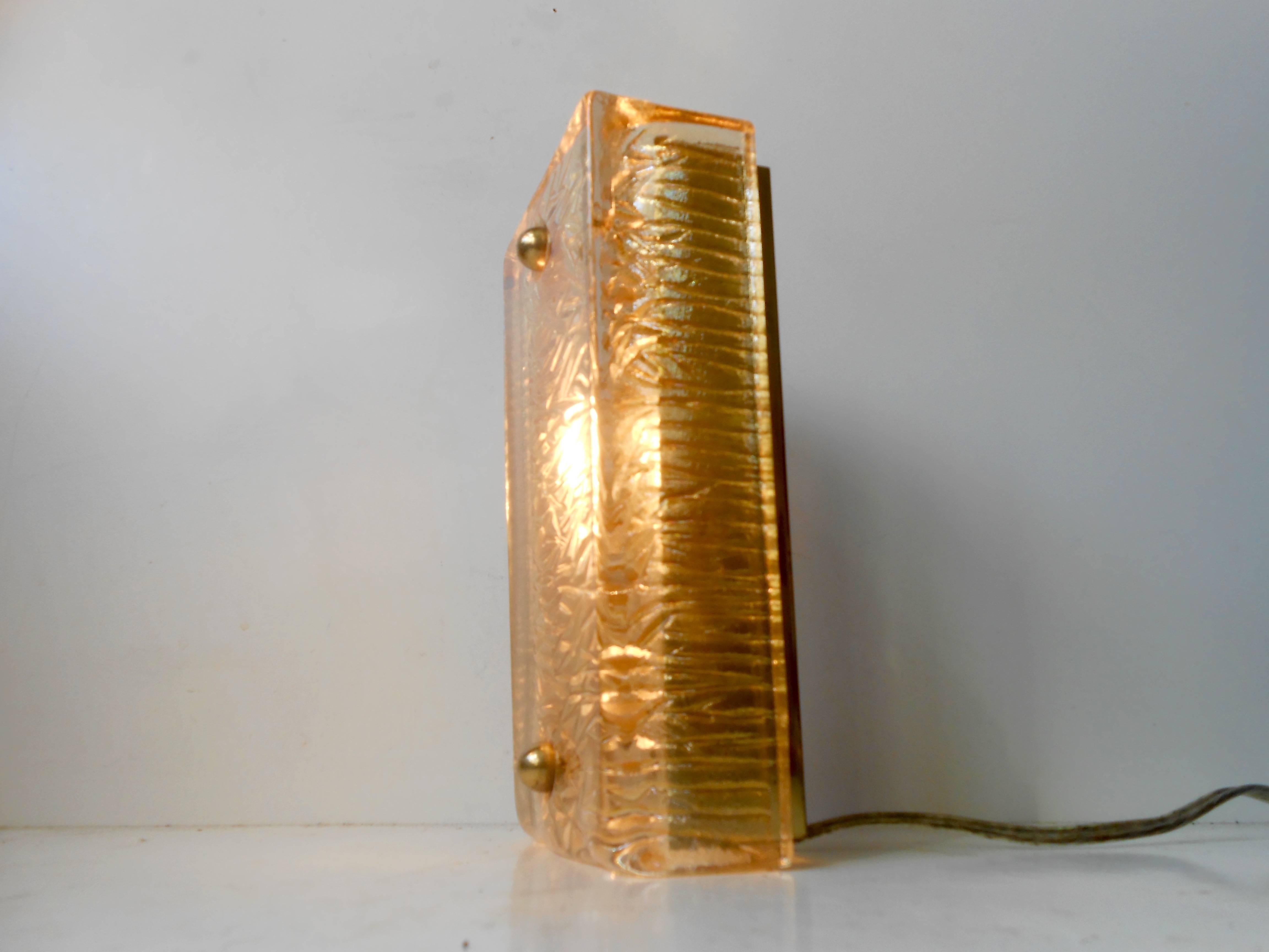 Brass Orrefors Crystal Wall Sconce with Encapsulated Gold Dust by Carl Fagerlund