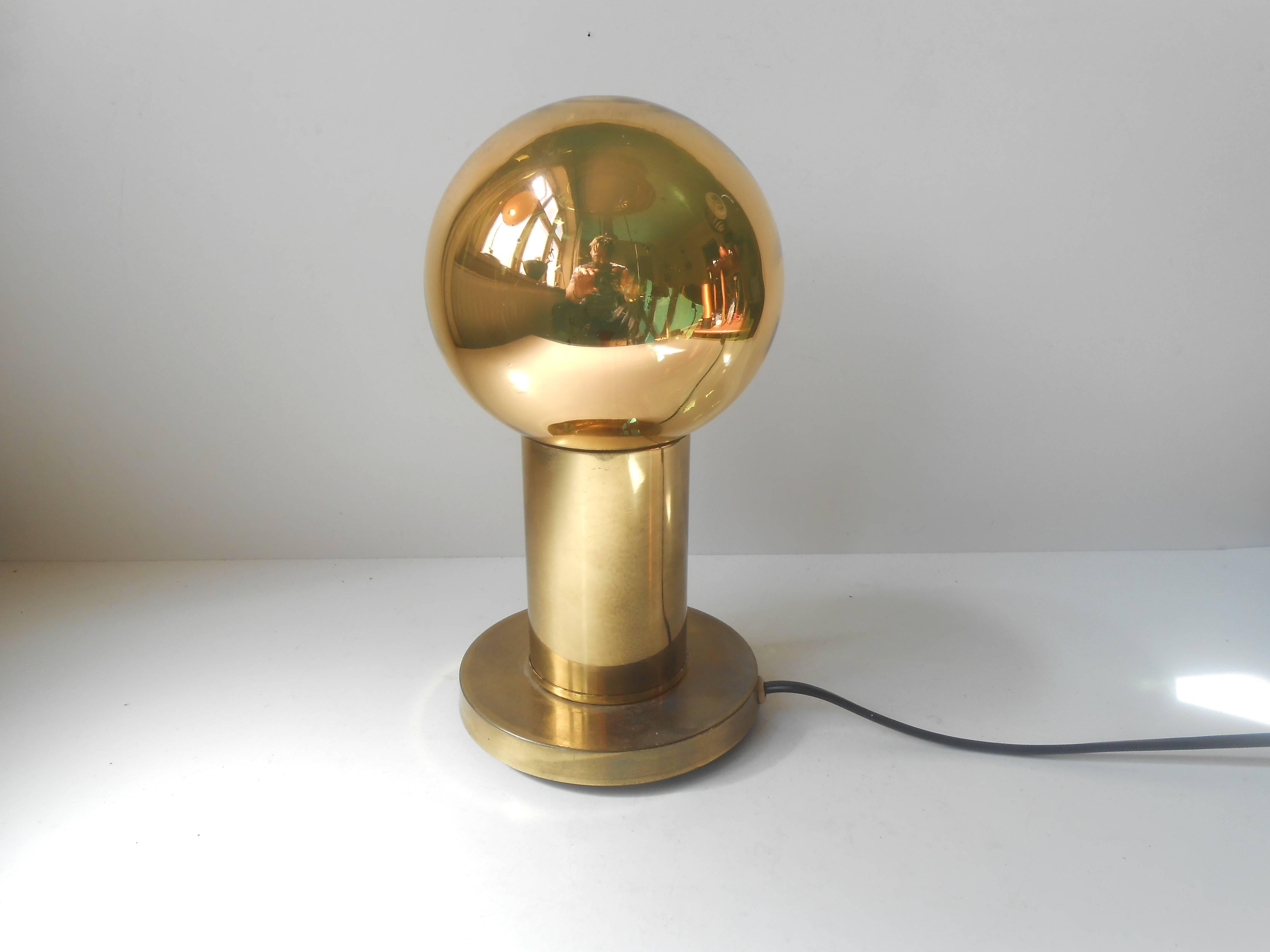 Danish Spy-Ball Brass Table Lamp from Frimann with Goldstar 126 Everlasting Bulb 1