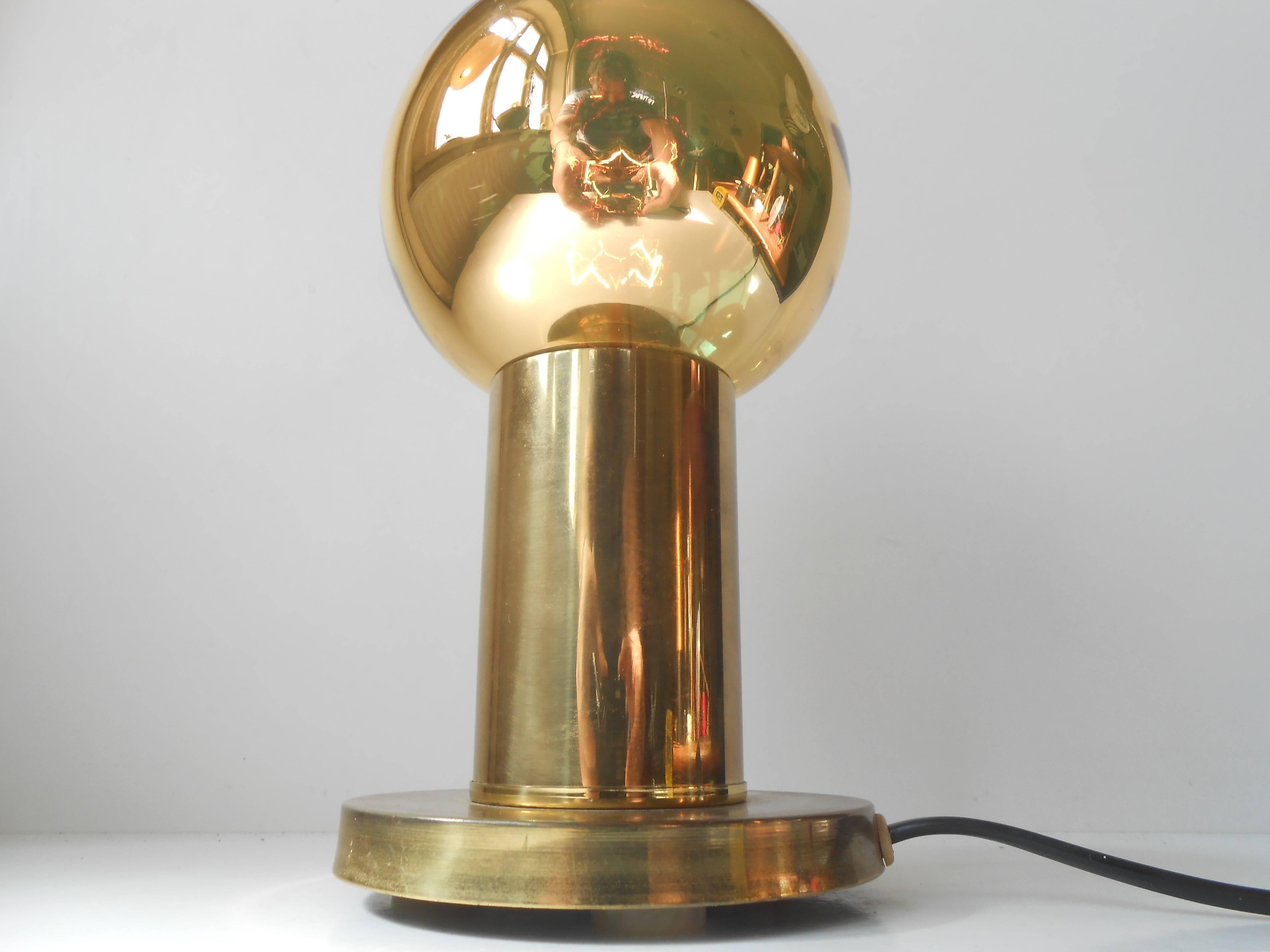 Danish Spy-Ball Brass Table Lamp from Frimann with Goldstar 126 Everlasting Bulb 2