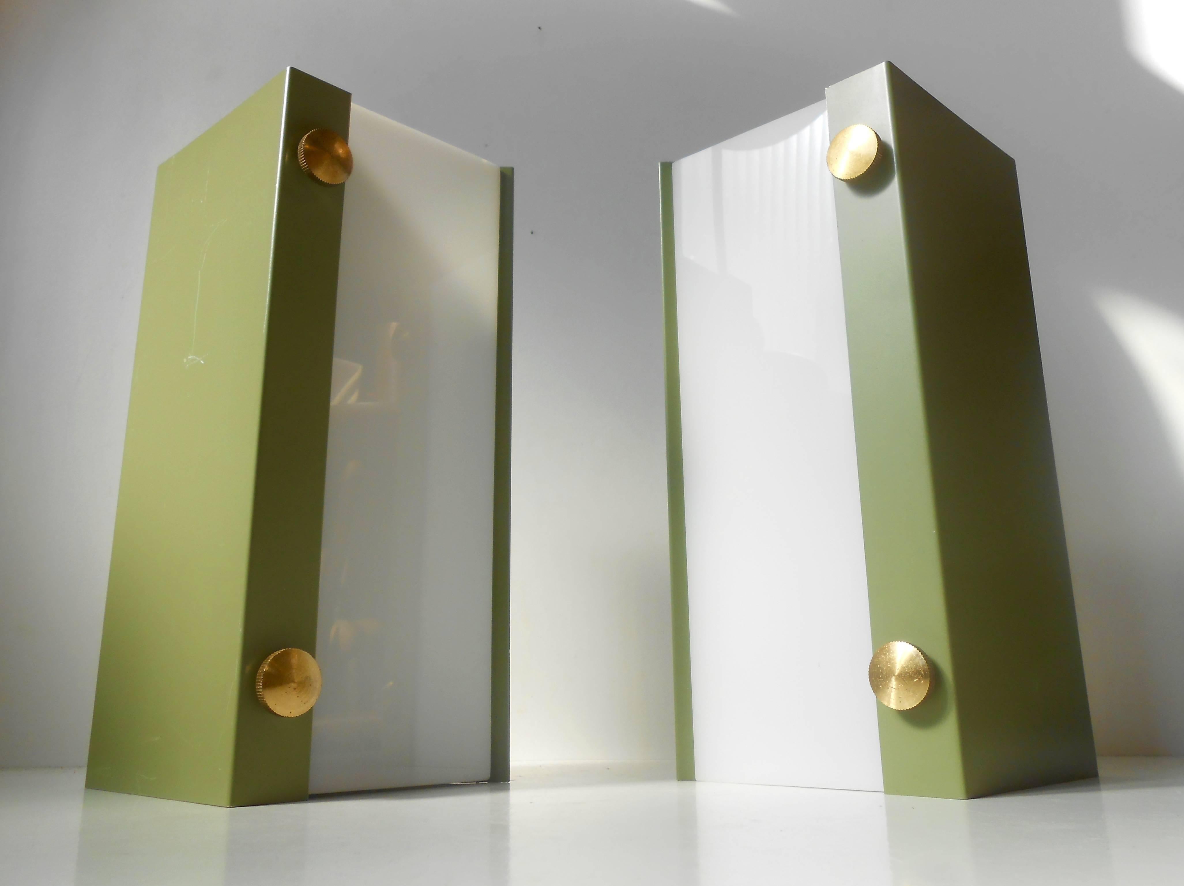 Rare Pair of Modernist Light Green Wall Sconces with 'Jumbo' Brass Screws In Good Condition In Esbjerg, DK