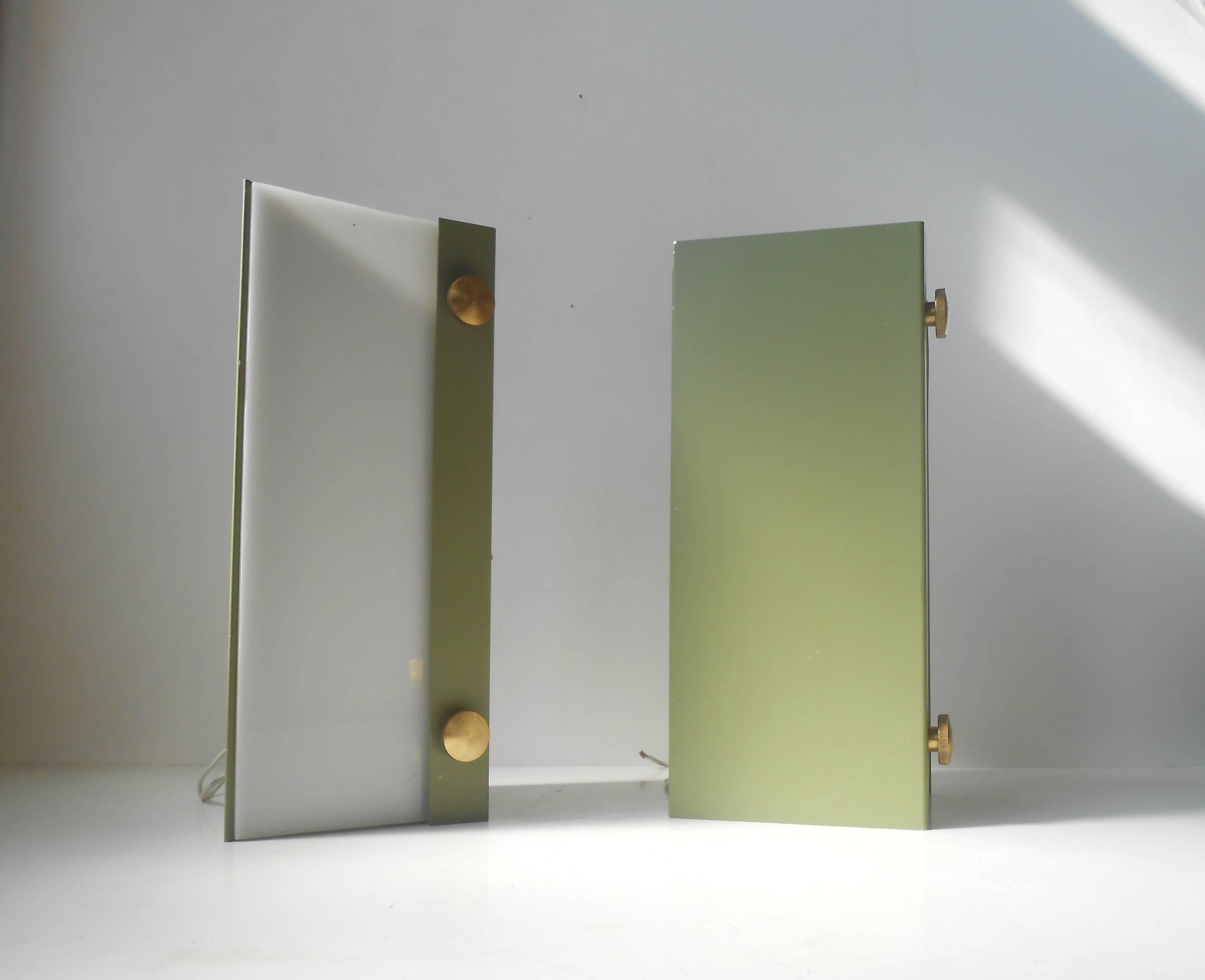 Scandinavian Rare Pair of Modernist Light Green Wall Sconces with 'Jumbo' Brass Screws