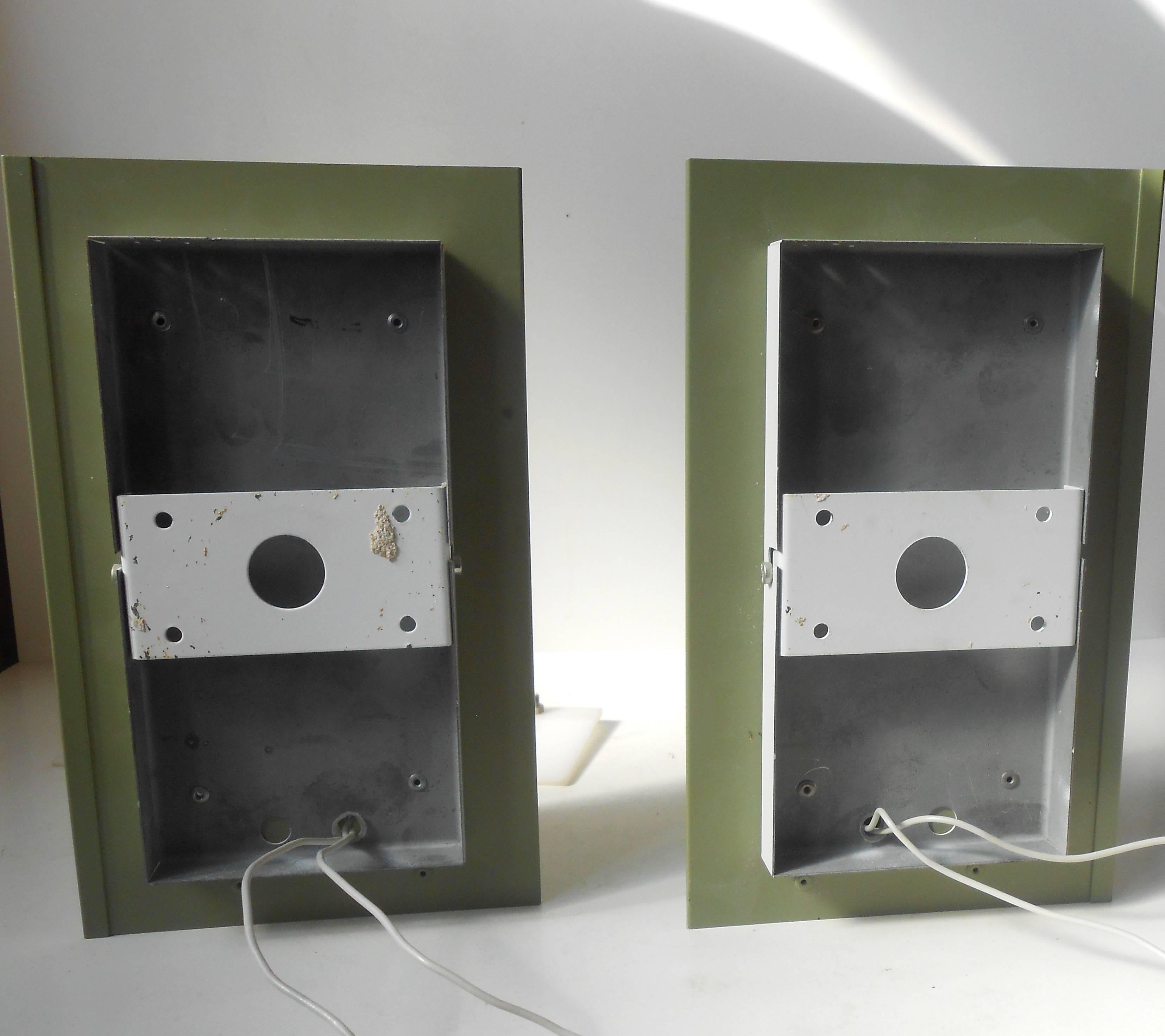 Aluminum Rare Pair of Modernist Light Green Wall Sconces with 'Jumbo' Brass Screws