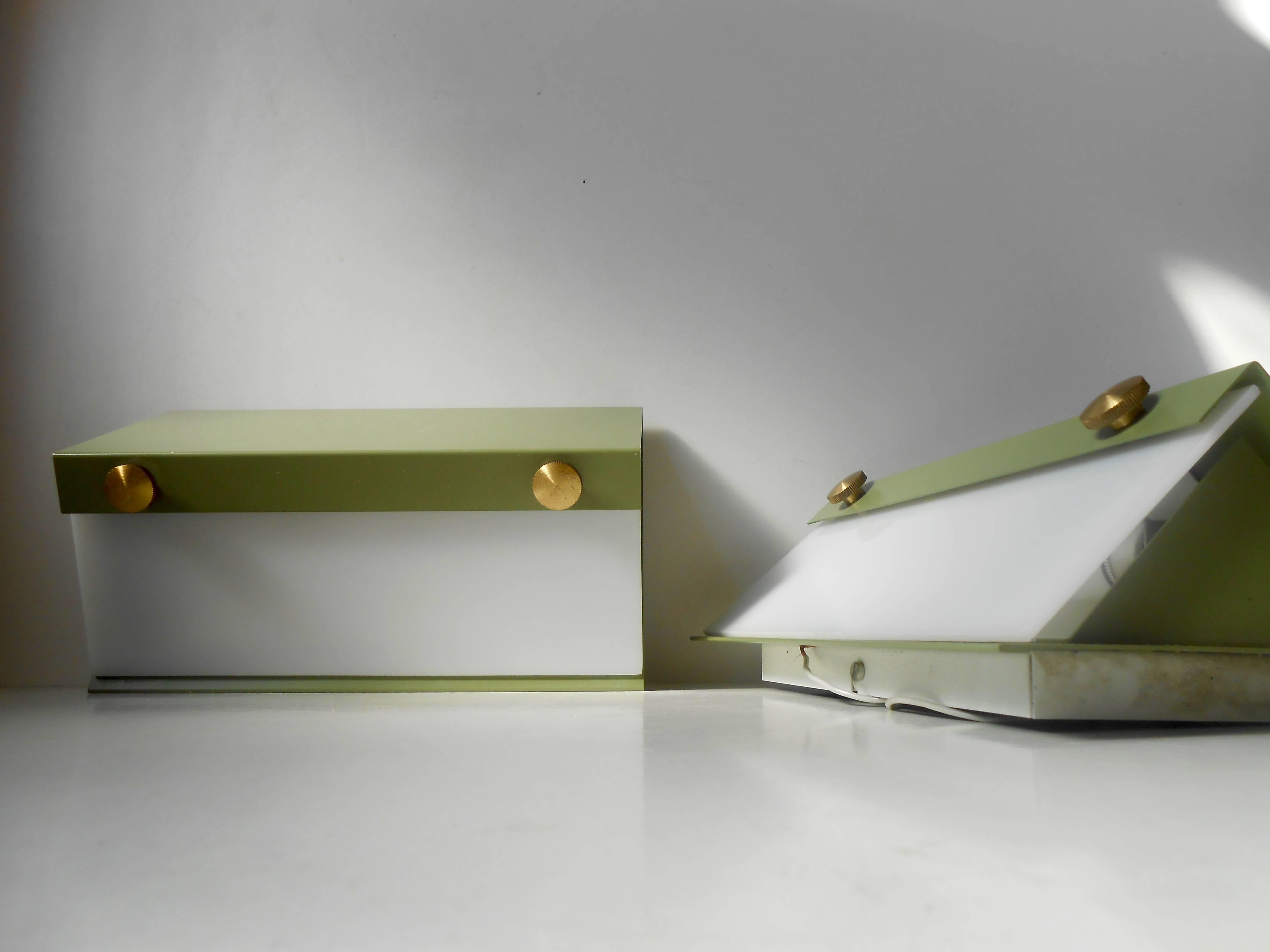Rare Pair of Modernist Light Green Wall Sconces with 'Jumbo' Brass Screws 2
