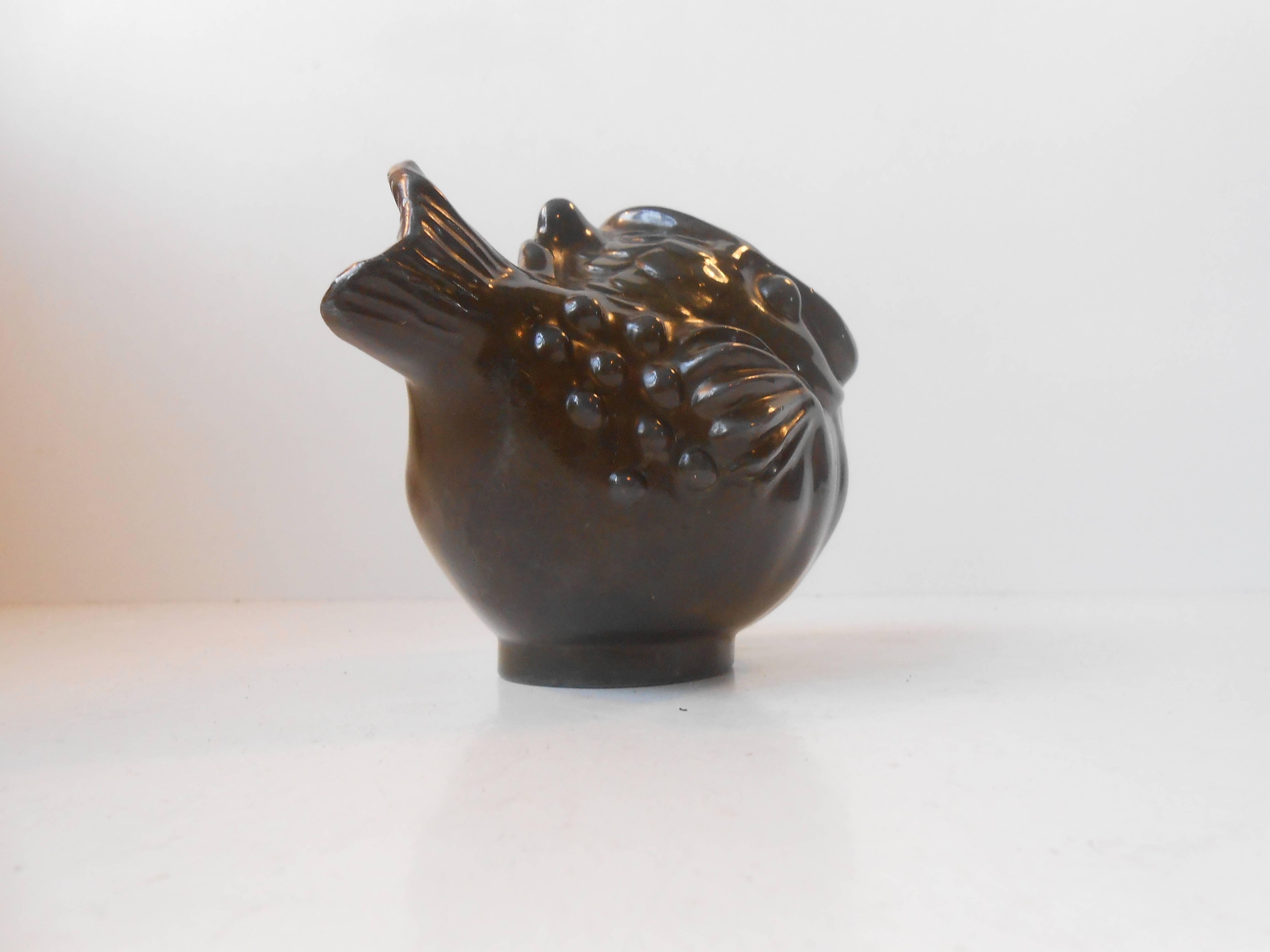 Chubby Patinated Disko Metal Fish Vase by Just Andersen, Denmark, 1930s In Good Condition In Esbjerg, DK