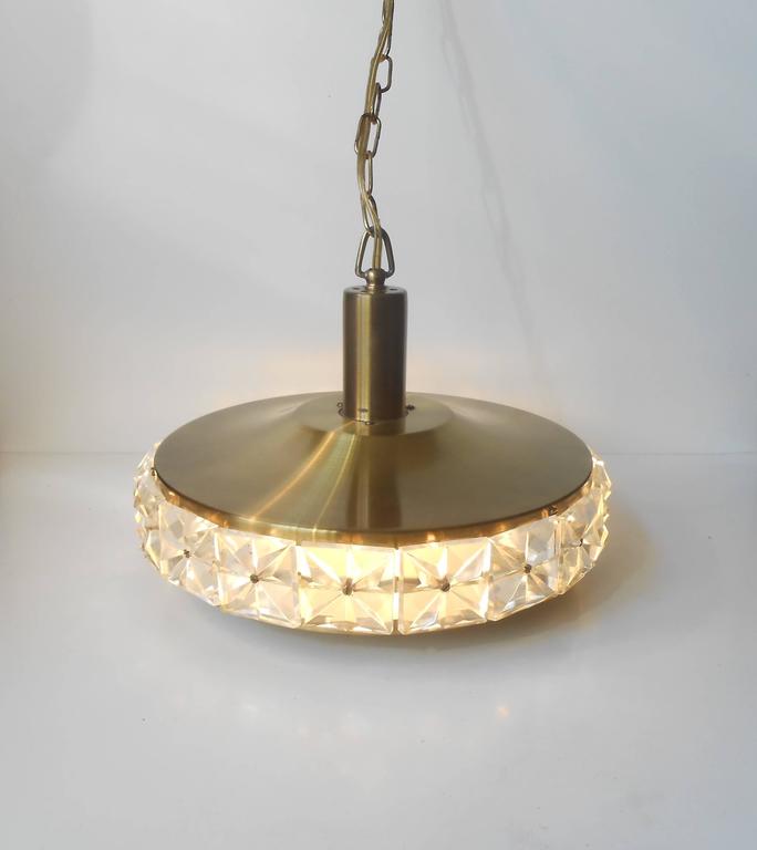MidCentury Crystal and Brass Pendant Chandelier by Vitrika, Denmark