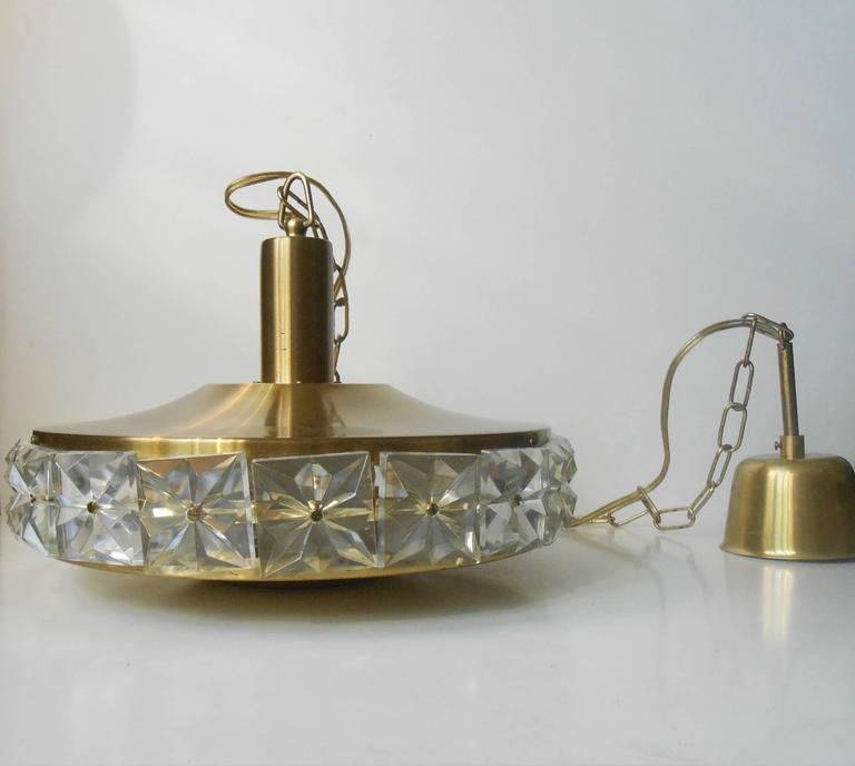 MidCentury Crystal and Brass Pendant Chandelier by Vitrika, Denmark