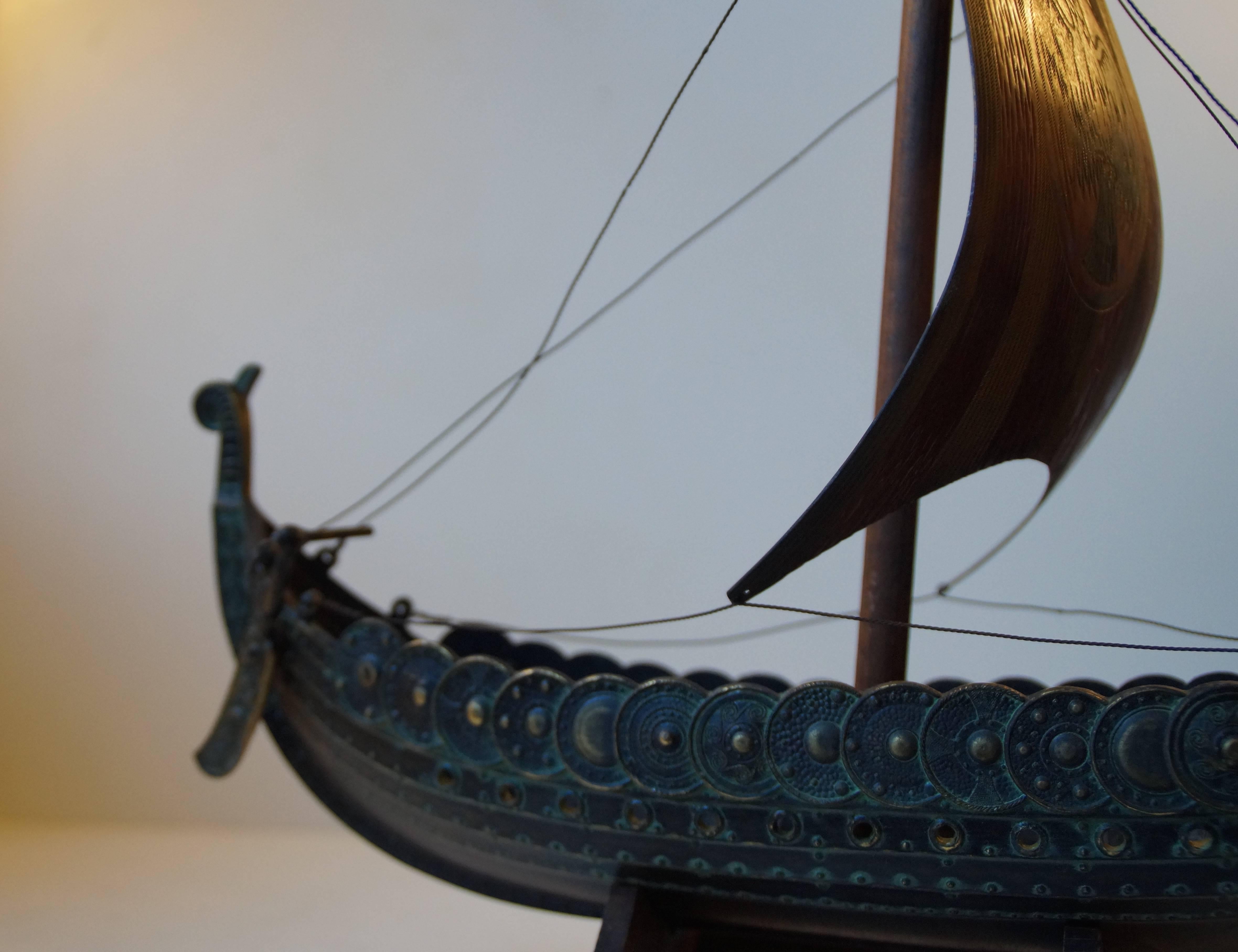 Danish Vintage Handmade Bronze Viking Ship by Edward Aagaard for Copenhagen Iron Art