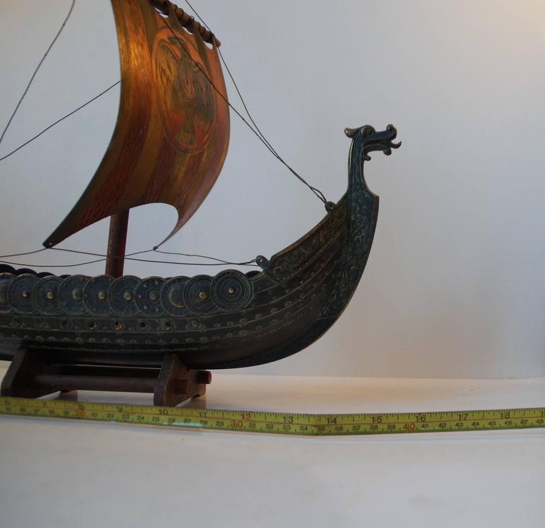 Vintage Handmade Bronze Viking Ship by Edward Aagaard for Copenhagen