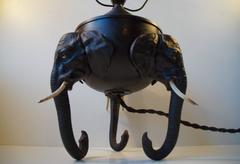 Very Rare German Metal Table Lamp with Black Elephant Tri-Stand Base, circa 1920