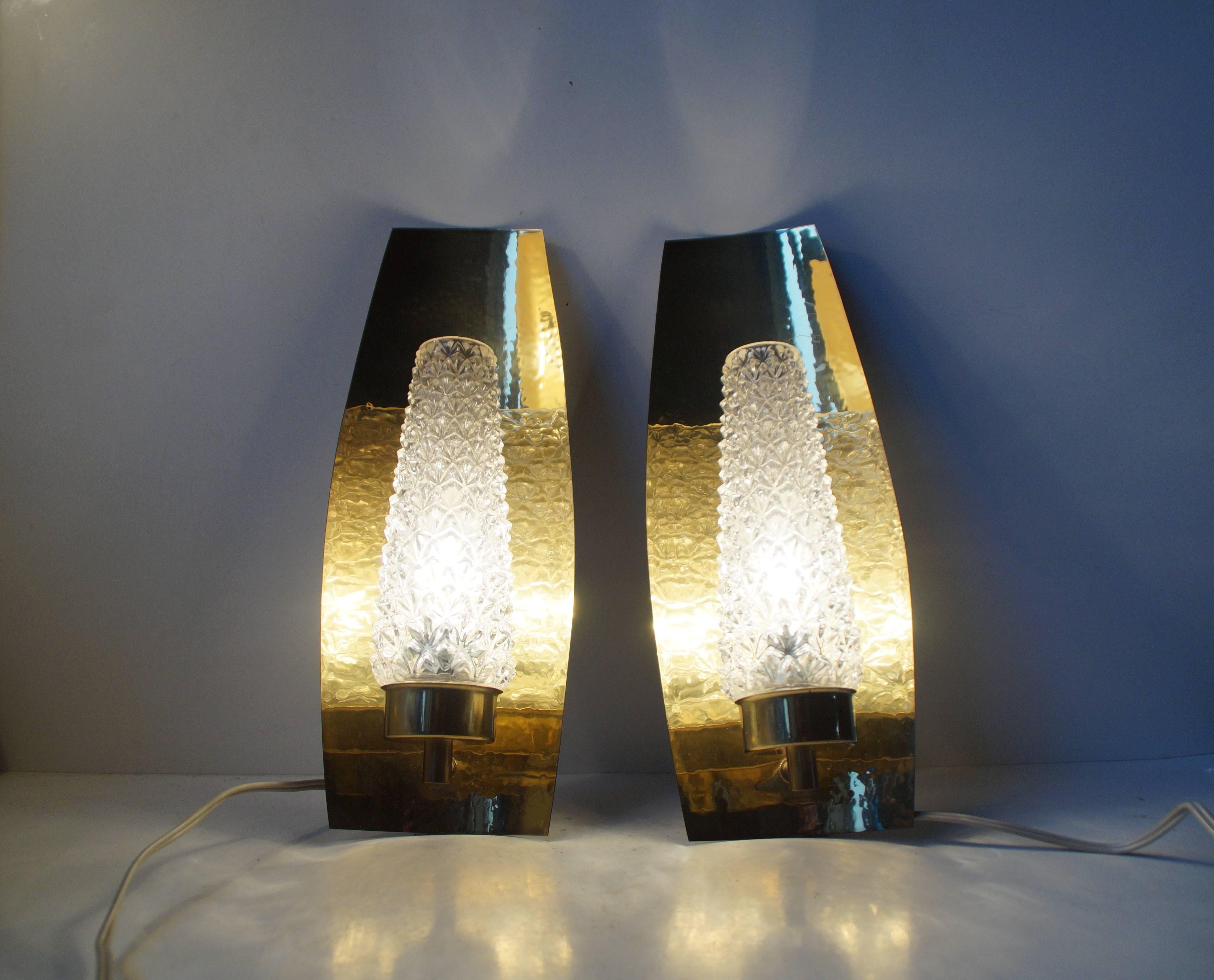 Austrian Pair of Mid-Century Brass and Crystal Sconces by HAGS, Austria, Vienna, 1950s
