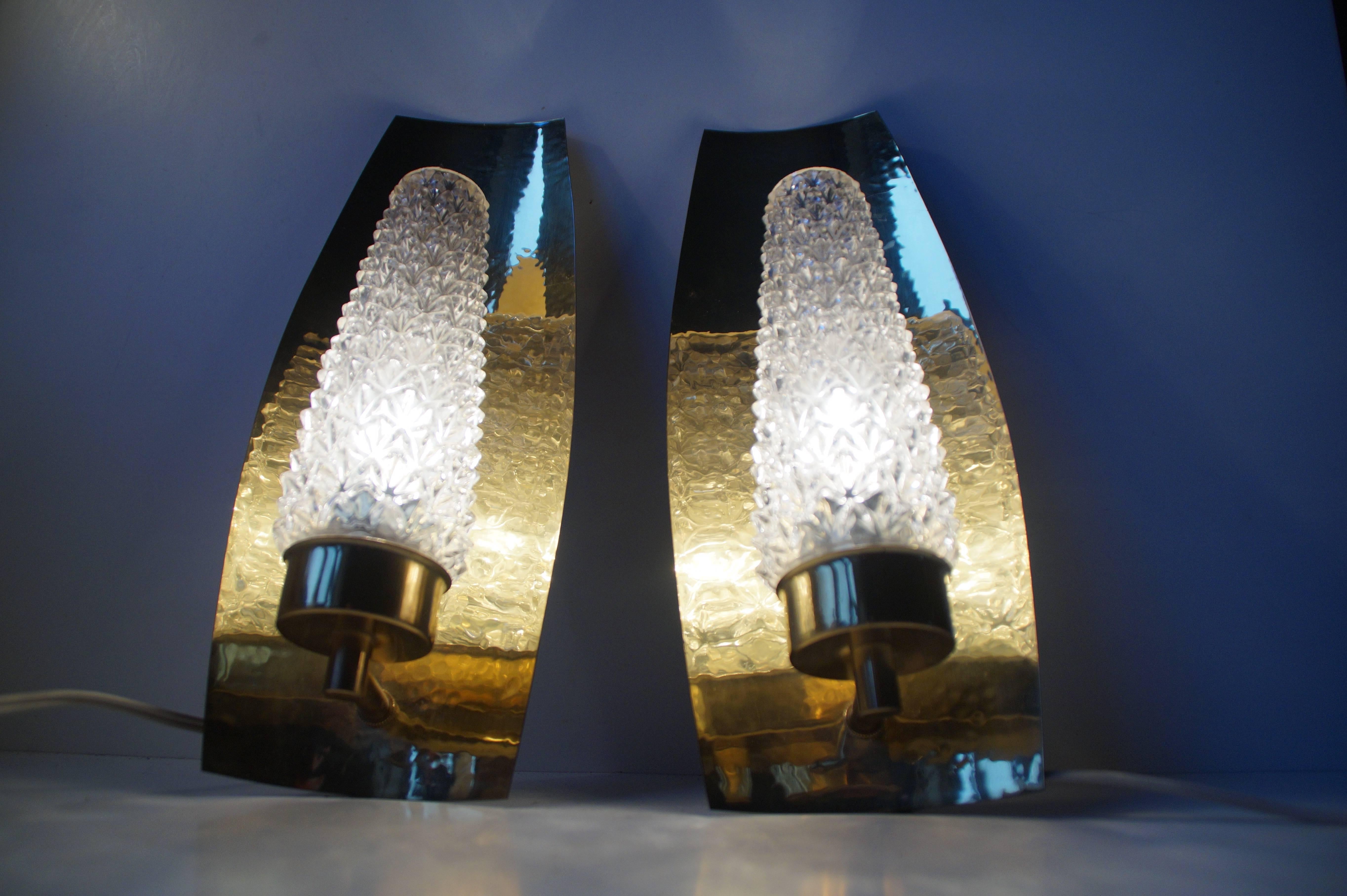 Pair of Mid-Century Brass and Crystal Sconces by HAGS, Austria, Vienna, 1950s 2