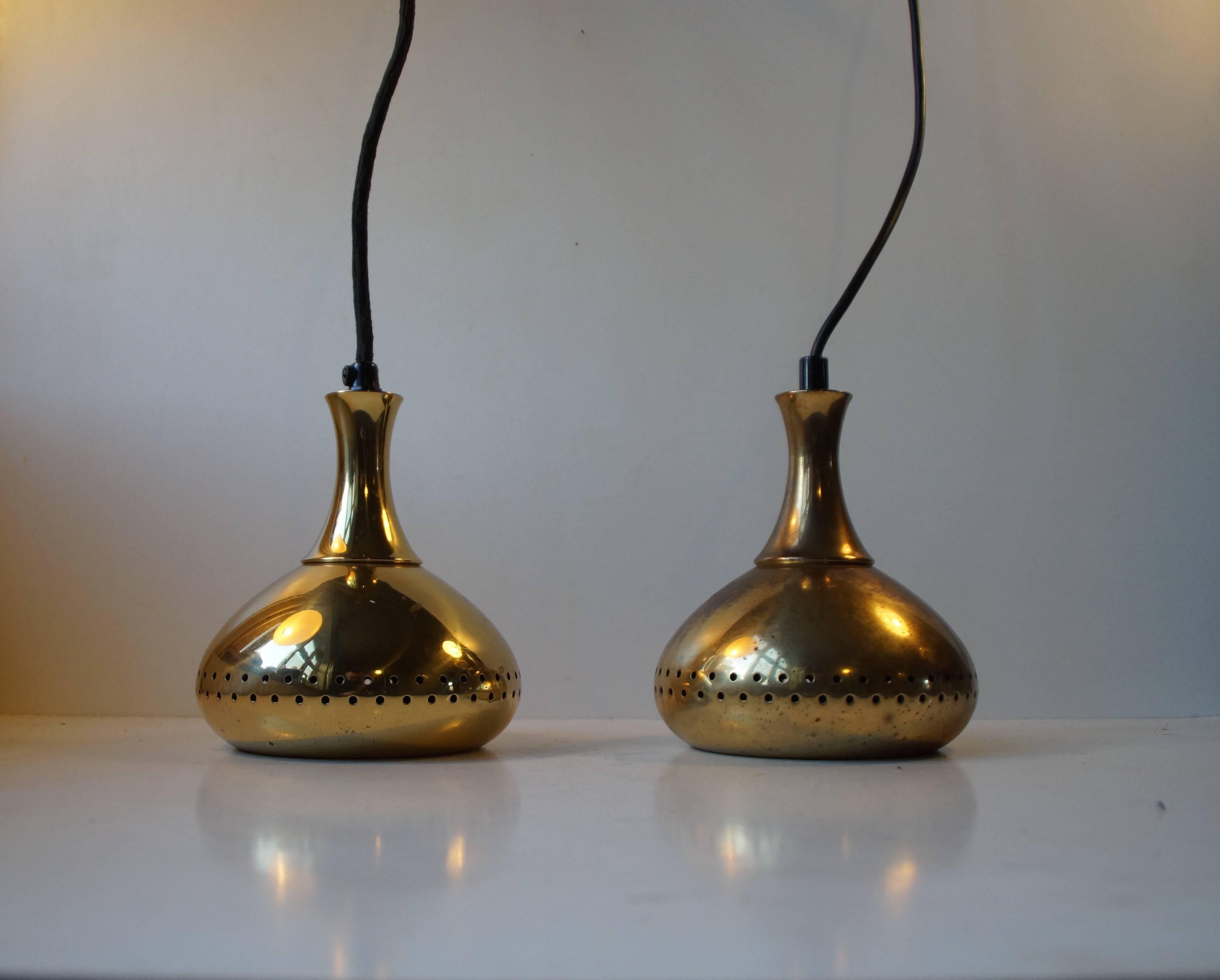 Mid-Century Modern Pair of Brass 'Window' Pendant Lamps by Hans-Agne Jakobsson for Markaryd AB