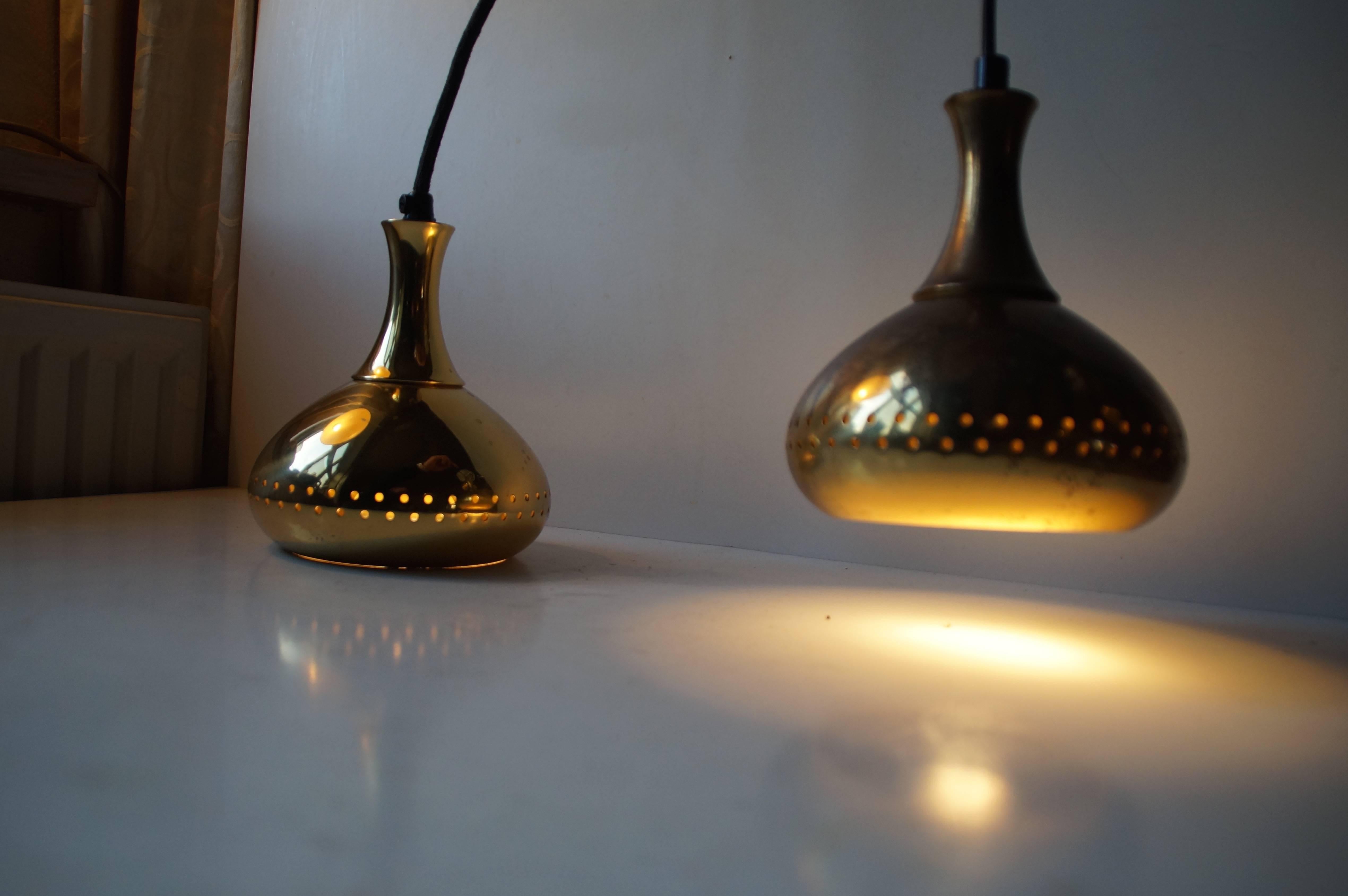 Swedish Pair of Brass 'Window' Pendant Lamps by Hans-Agne Jakobsson for Markaryd AB