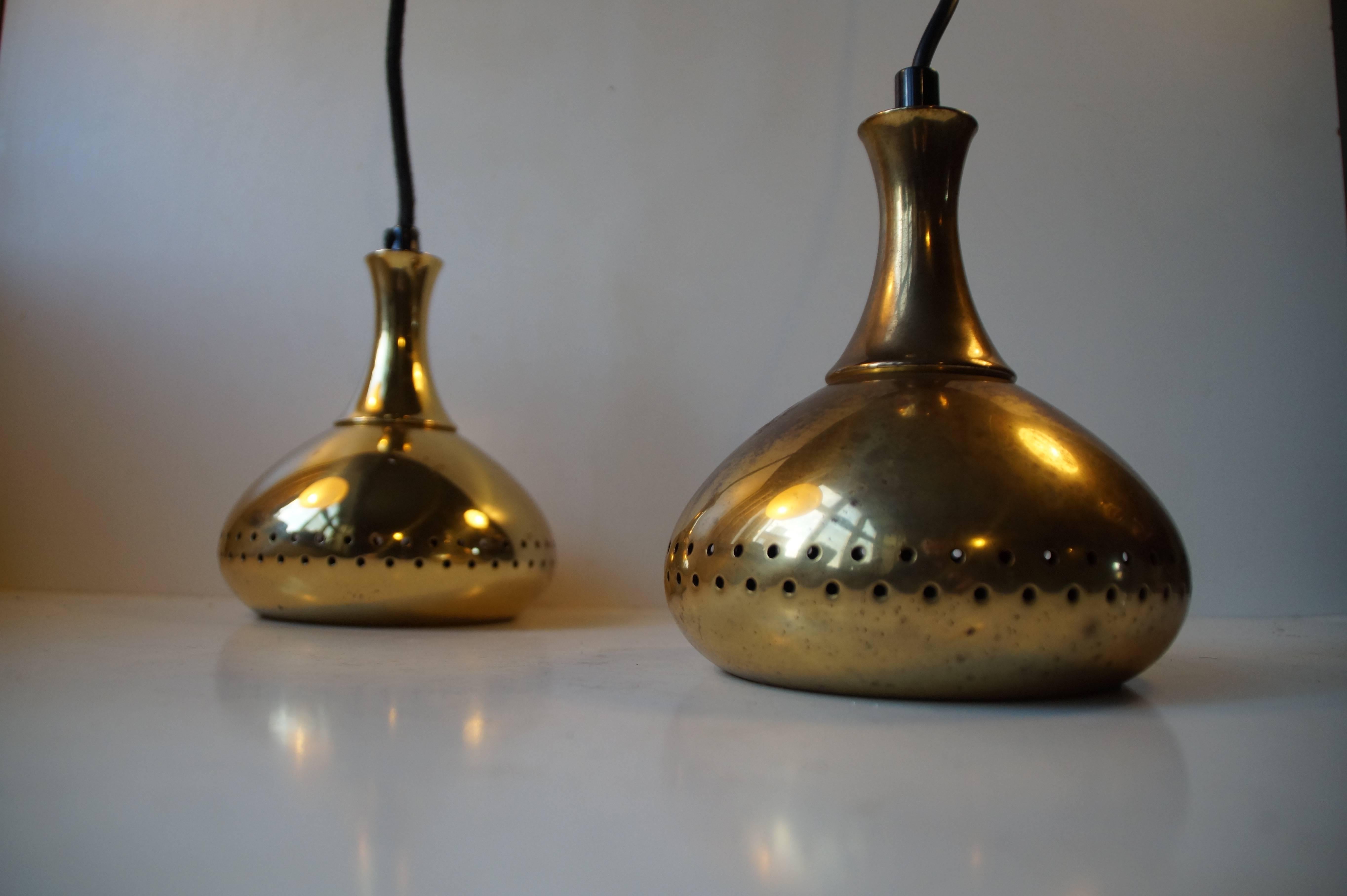 Pair of Brass 'Window' Pendant Lamps by Hans-Agne Jakobsson for Markaryd AB In Good Condition In Esbjerg, DK