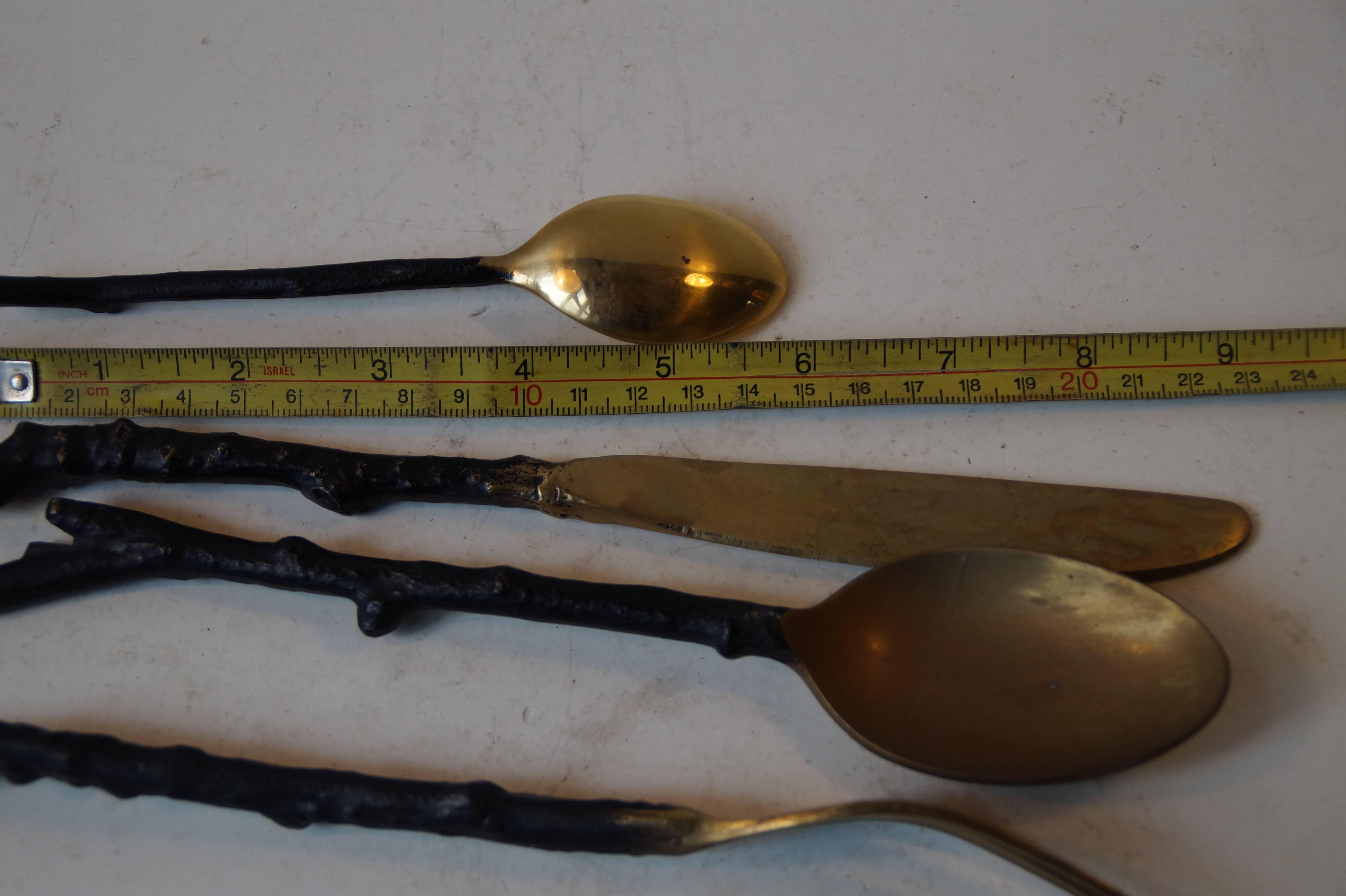 Mid-Century Modern Rustic Vintage Indian 'Twig' Flatware Bronze Cutlery Service Set of 48 Pieces