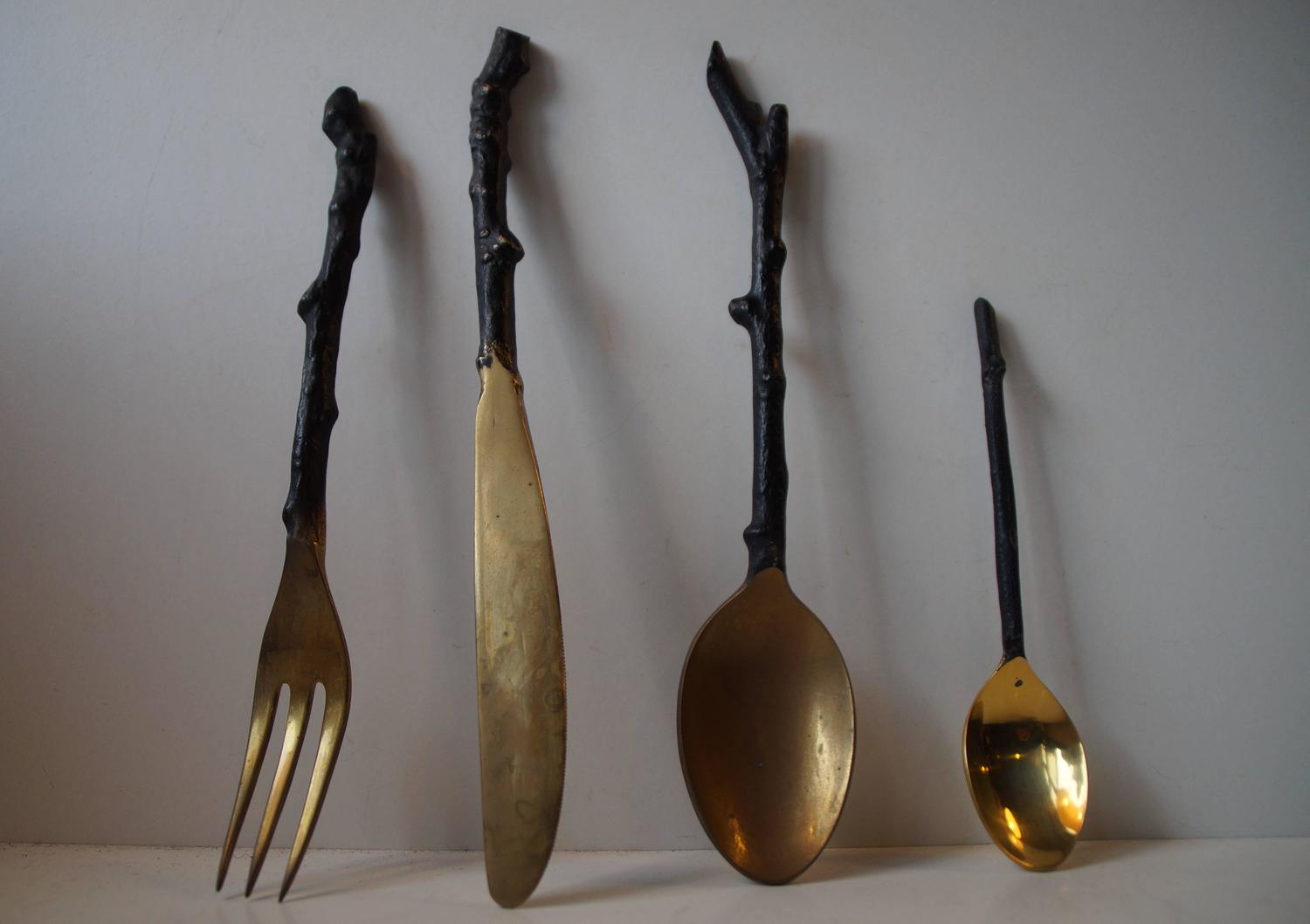 Rustic Vintage Indian 'Twig' Flatware Bronze Cutlery ...