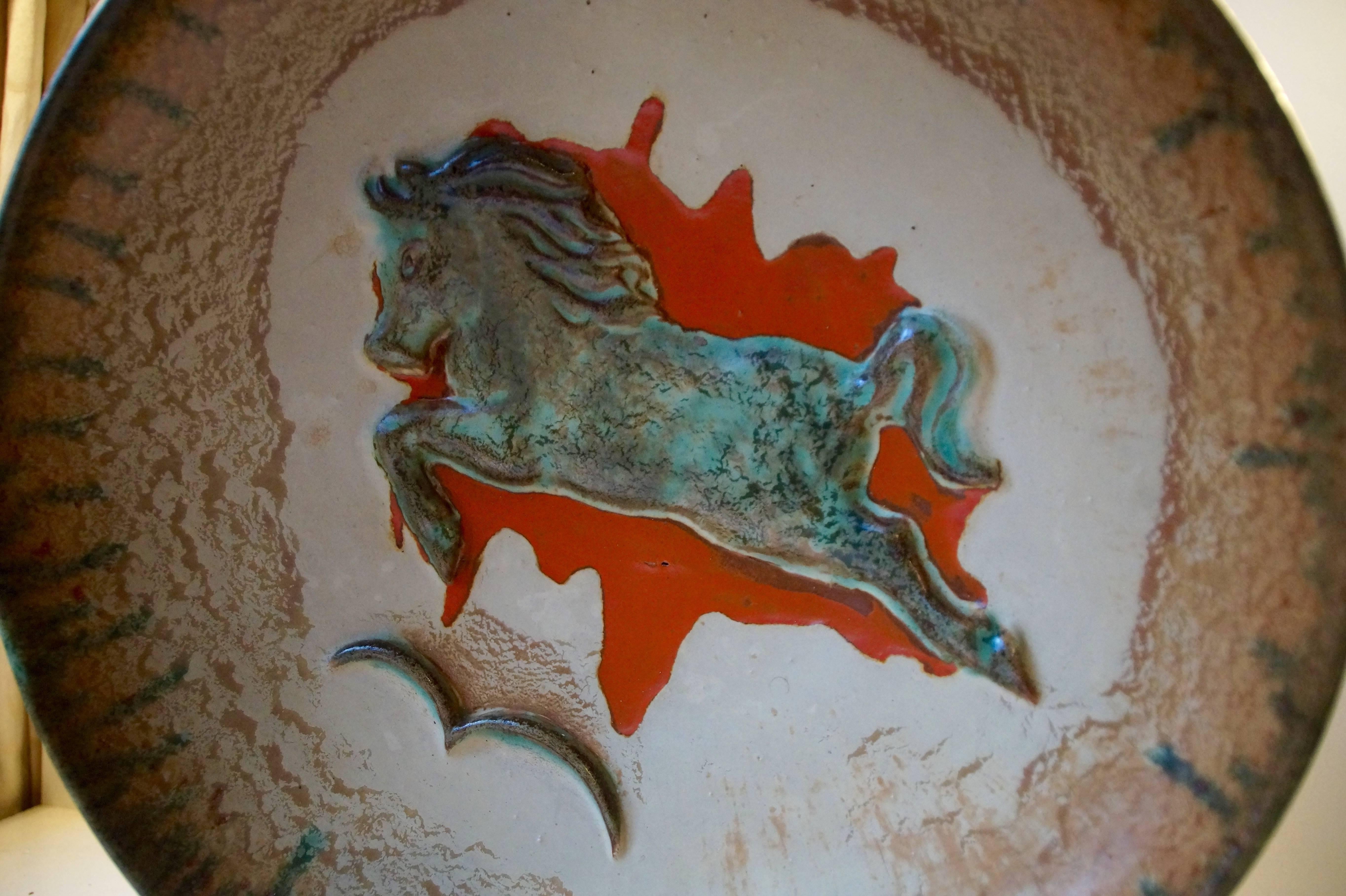 Mid-Century Modern Bol en grès « Horse » de John Anderson Hoganas, pièce centrale inhabituelle du milieu du siècle dernier en vente