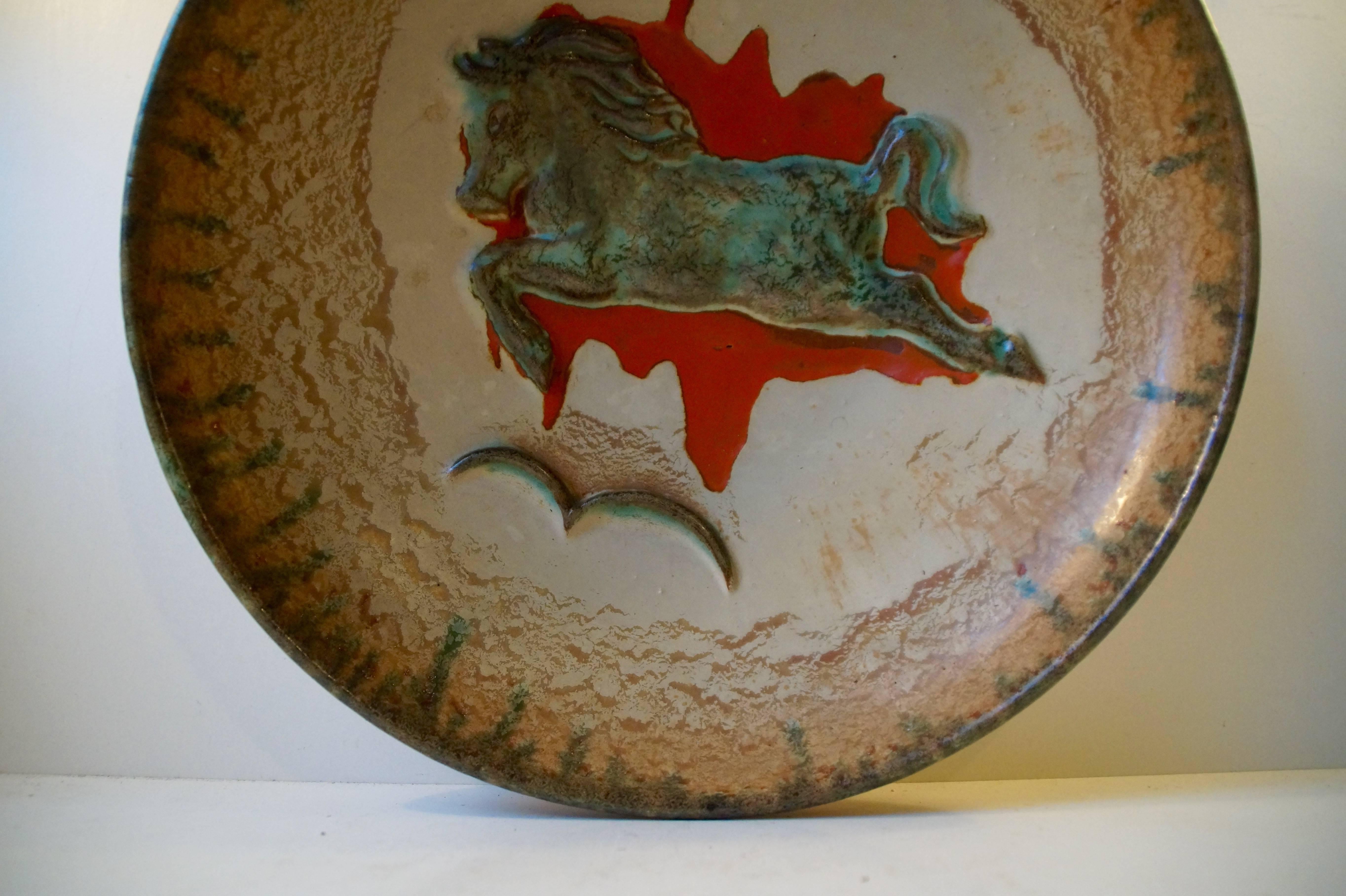 Unusual Mid-Century Stoneware Centrepiece 'Horse' Bowl by John Anderson Hoganas For Sale 2