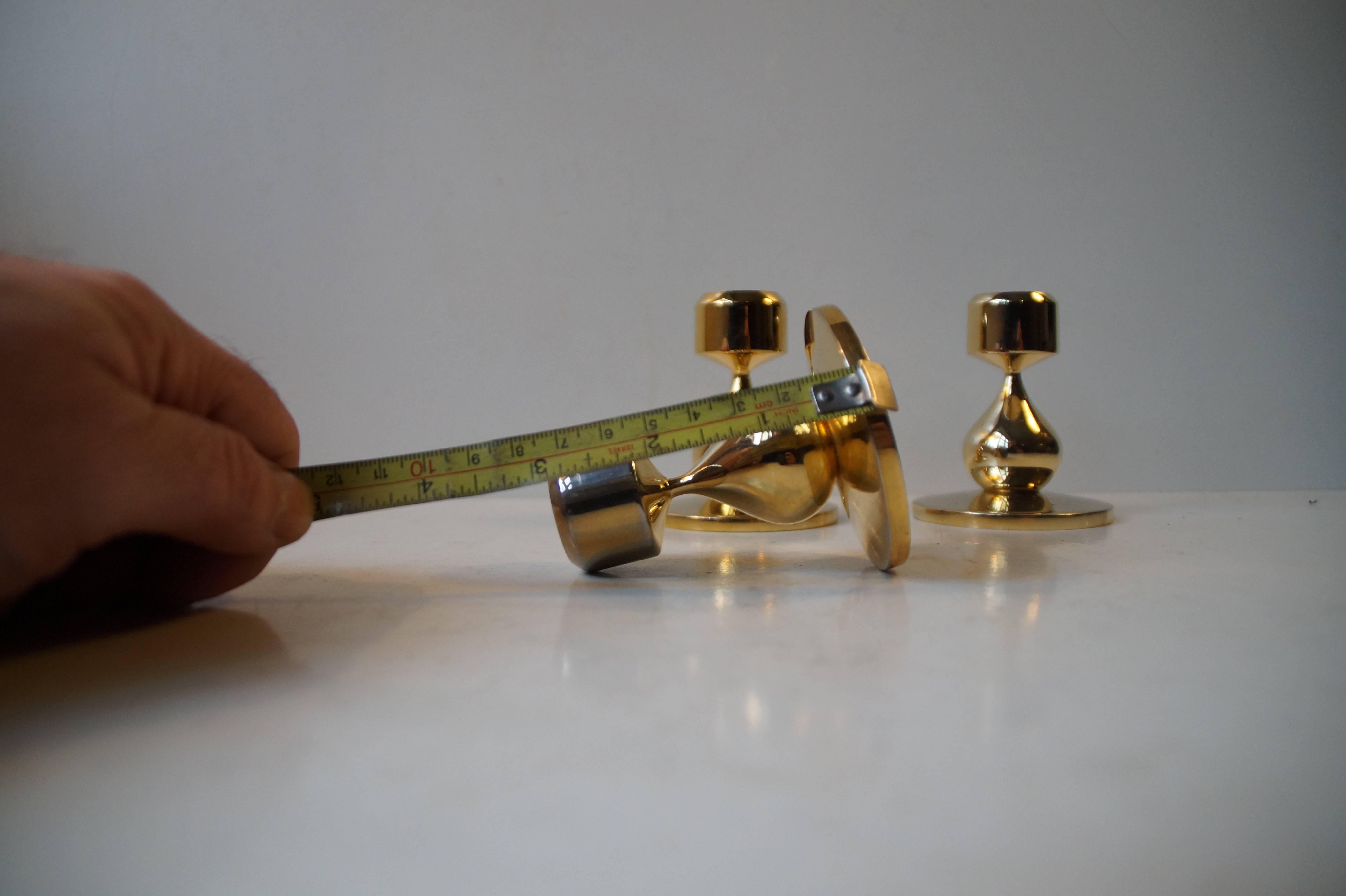 Mid-Century Modern Trio of 24-Carat Gold-Plated Tear Drop Shaped Candlesticks by Hugo Asmussen