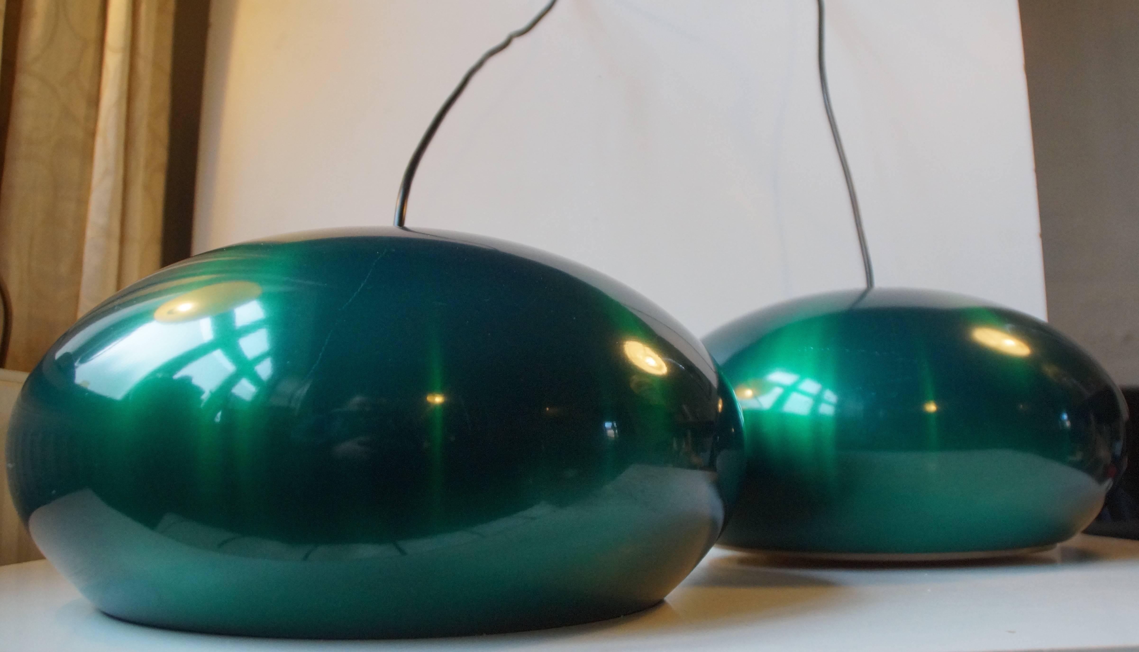 Pair of Green Anodized Aluminum Danish Pendant Lights 'Medio' by Jo Hammerborg In Good Condition In Esbjerg, DK