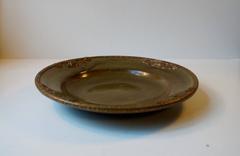 Danish Stoneware Bowl by Michael Andersen with Floral Brass Edge and Ornaments