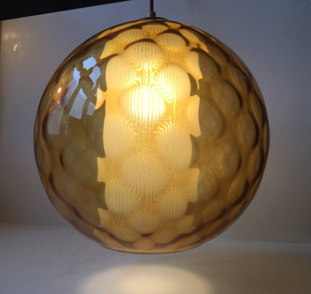Spherical Optical Glass Pendant Lamp, Wilhelm Wagenfeld, Peill & Putzler, 1950s In Excellent Condition In Esbjerg, DK