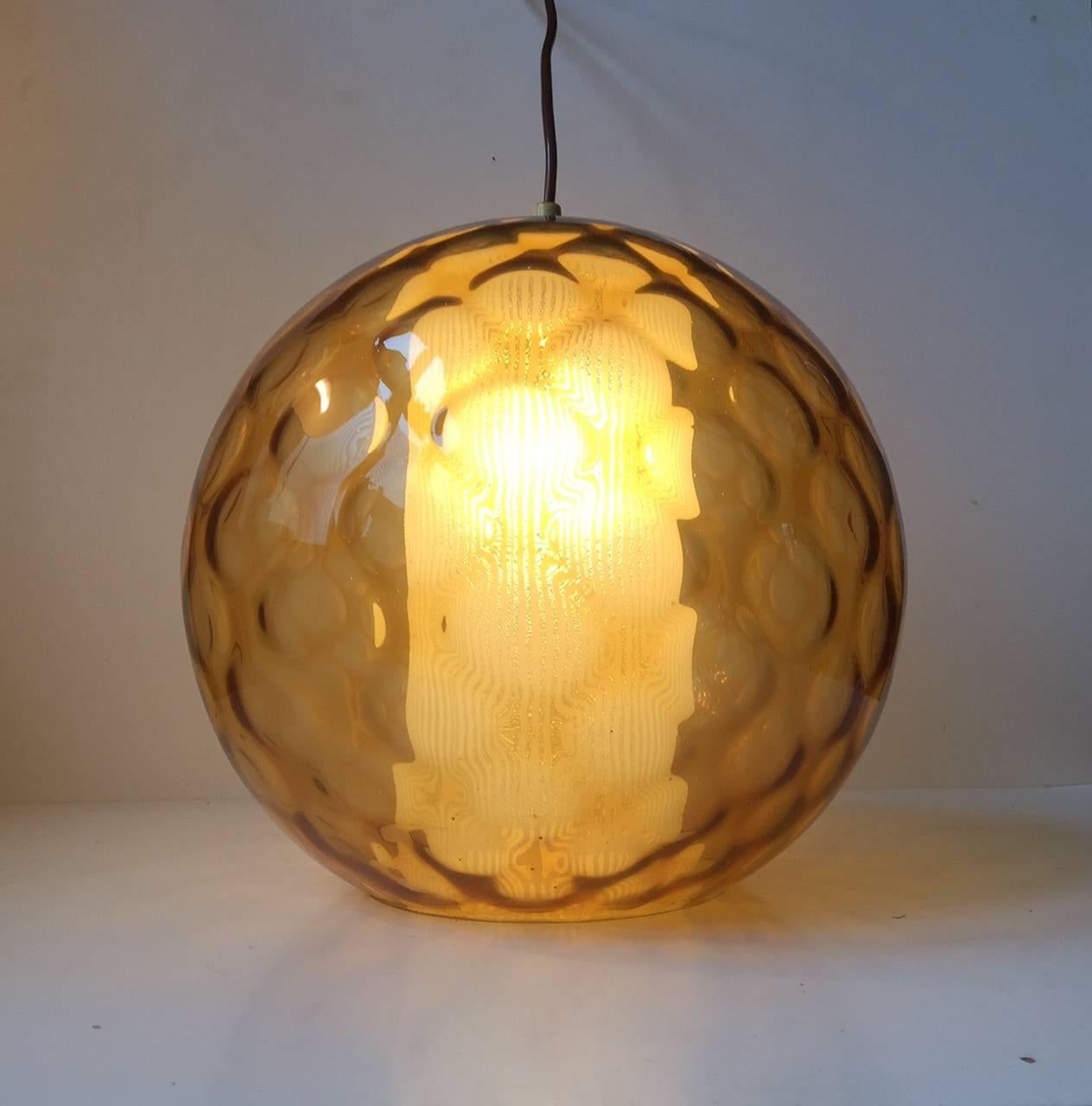 German Spherical Optical Glass Pendant Lamp, Wilhelm Wagenfeld, Peill & Putzler, 1950s